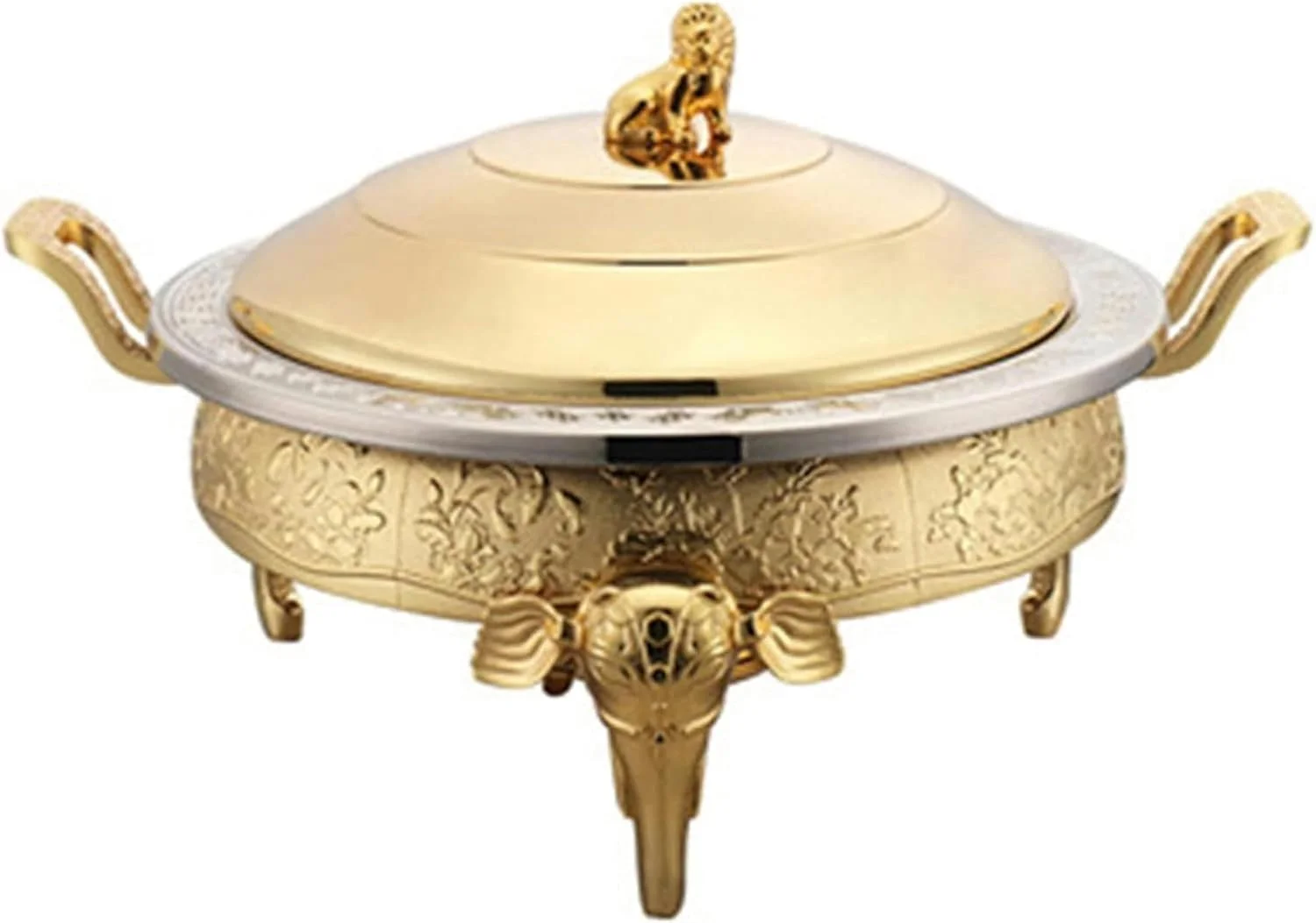 گرمکن غذا و ظروف گرم نگهدارنده KFJZGZZ، ست گرمکن بوفه گرد استیل ضد زنگ با ظروف غذا، جای سوخت، درب قابلمه برای بوفه غذاخوری مهمانی آشپزخانه