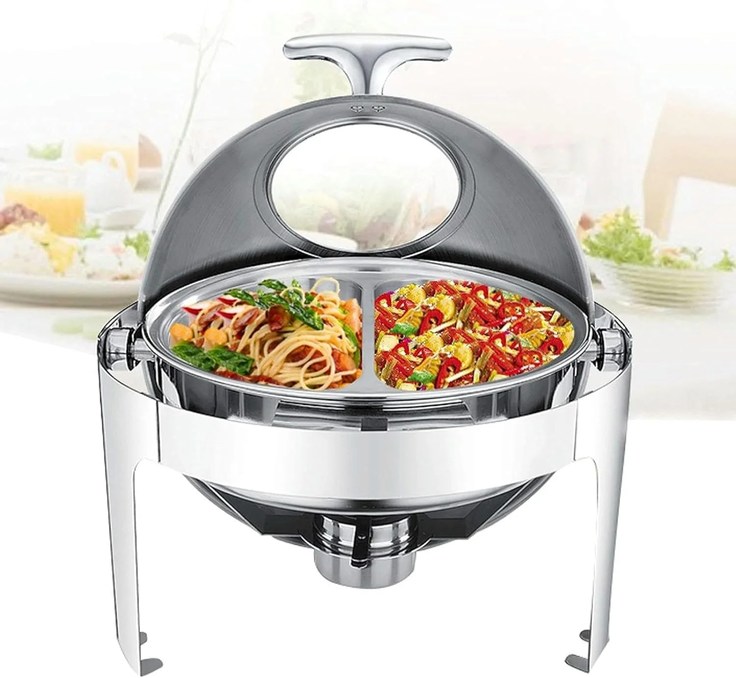 ظرف گرم نگهدارنده غذا KFJZGZZ، گرم کننده غذا برای مهمانی ها و بوفه ها، گرم کننده و سرو کننده بوفه گرد برای تازه و خوشمزه نگه داشتن غذا، 6 لیتر