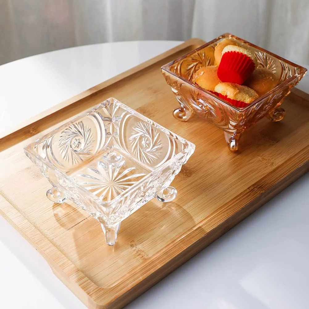 کلندل 2 عدد کاسه دسر شیشه ای 7oz، کاسه های سرو حکاکی شده مربعی پایه دار شفاف، کاسه چاشنی ترایفل، کاسه سالاد، بستنی، ظرف کاسه میوه، استند نمایش دسر برای آشپزخانه کافه شفاف