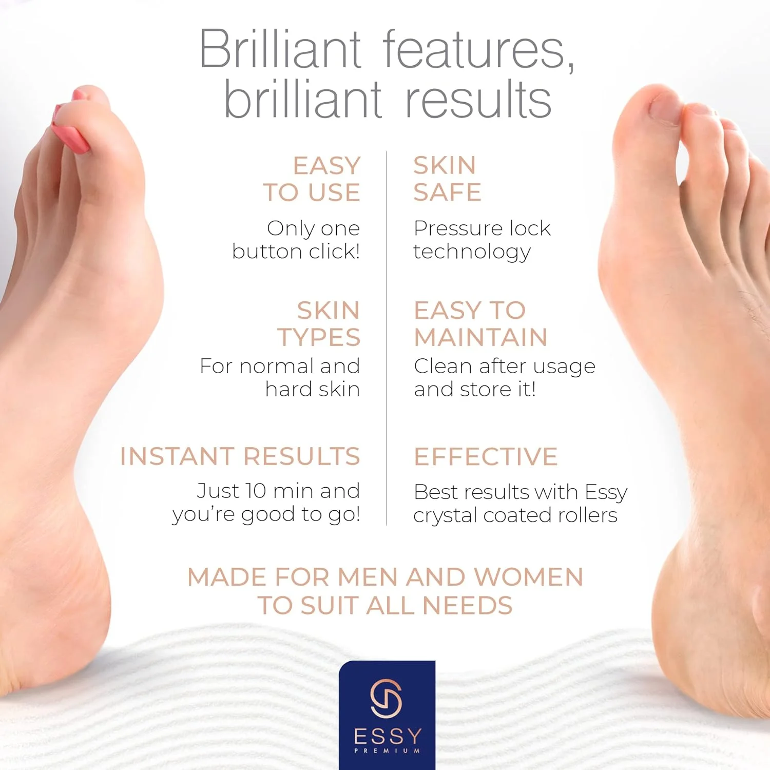 سوهان برقی پا Essy، از بین برنده پینه پا، سوهان برقی پا برای از بین بردن پوست مرده، ابزار از بین برنده پینه پا، پدیکور برقی (آبی تیره)