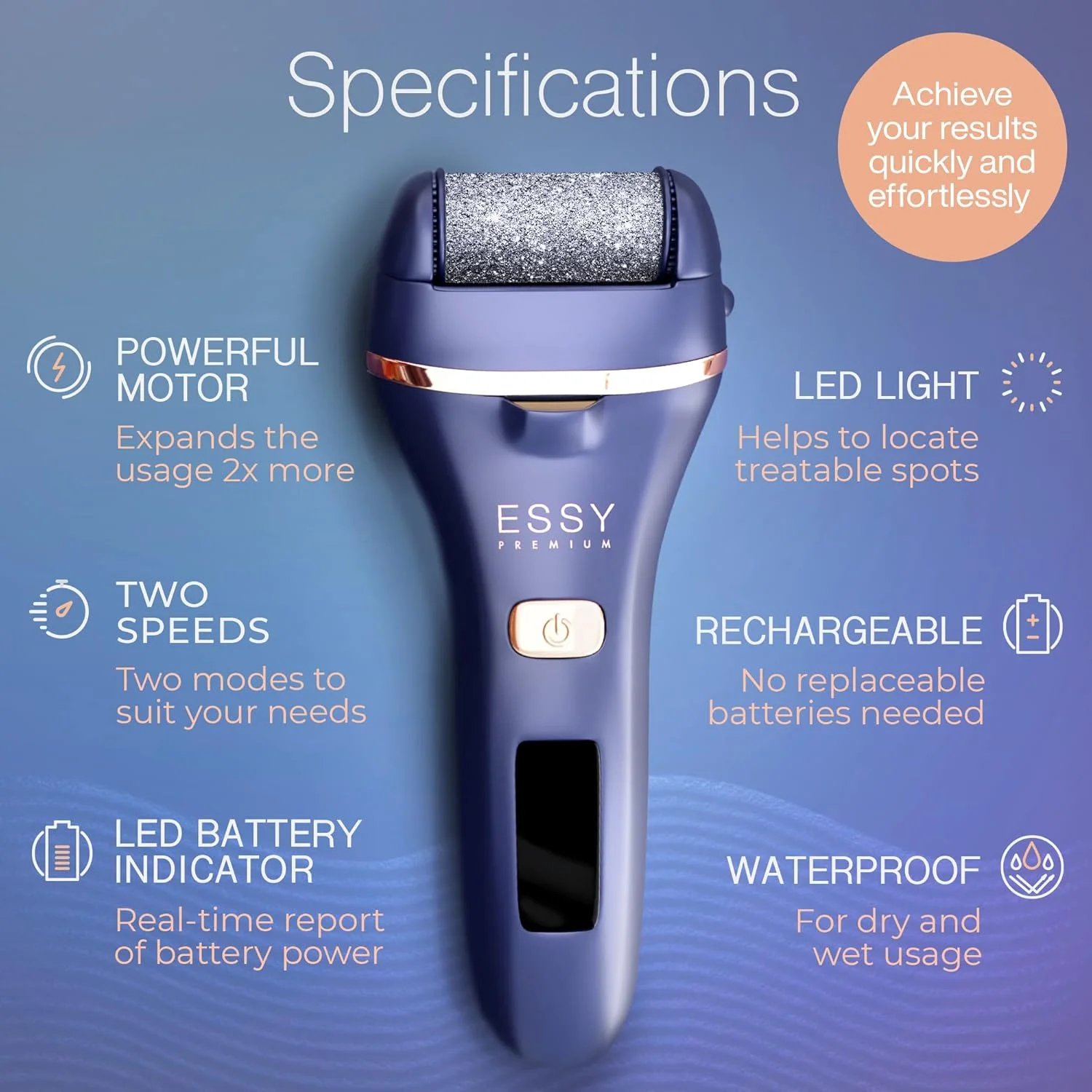 سوهان برقی پا Essy، از بین برنده پینه پا، سوهان برقی پا برای از بین بردن پوست مرده، ابزار از بین برنده پینه پا، پدیکور برقی (آبی تیره)