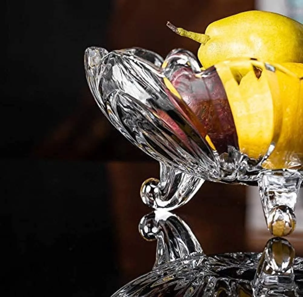 کاسه میوه خوری بزرگ شیشه ای خاناری، کریستال شفاف، پایه دار خلاقانه، مدرن، ظرف عمیق پودینگ، ظرف سرو دسر، ظرف سالاد میوه، کاسه تزئینی 23 سانتی متر