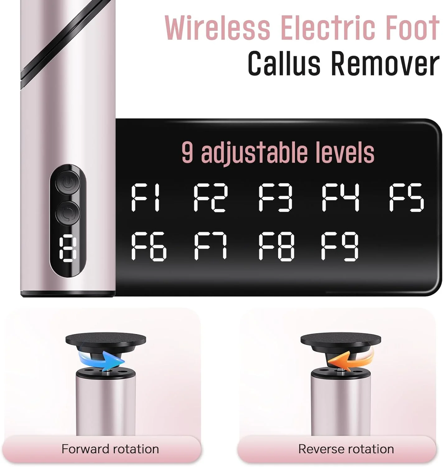 سوهان برقی پدیکور پا، سوهان پدیکور شارژی 2 در 1 بی سیم، حداکثر 900 دور در دقیقه، دارای 9 سرعت قابل تنظیم، اسکرابر پا برای از بین بردن پوست های مرده و ترک خورده (تک بسته)