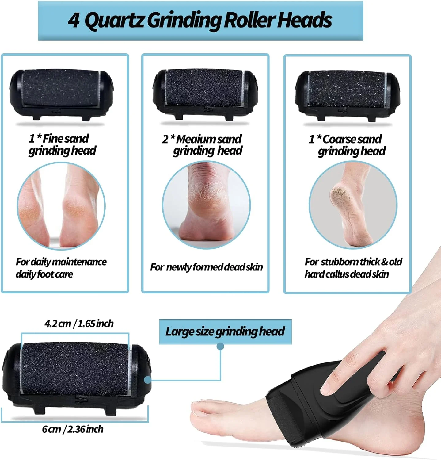 سوهان برقی پدیکور پا Putorex، کیت مراقبت حرفه ای و قابل حمل پا، ضد آب و قابل شارژ، ابزار سوهان پدیکور پا، 4 غلتک، 3 سرعت، نمایشگر باتری، برای پوست های خشک، ترک خورده و مرده