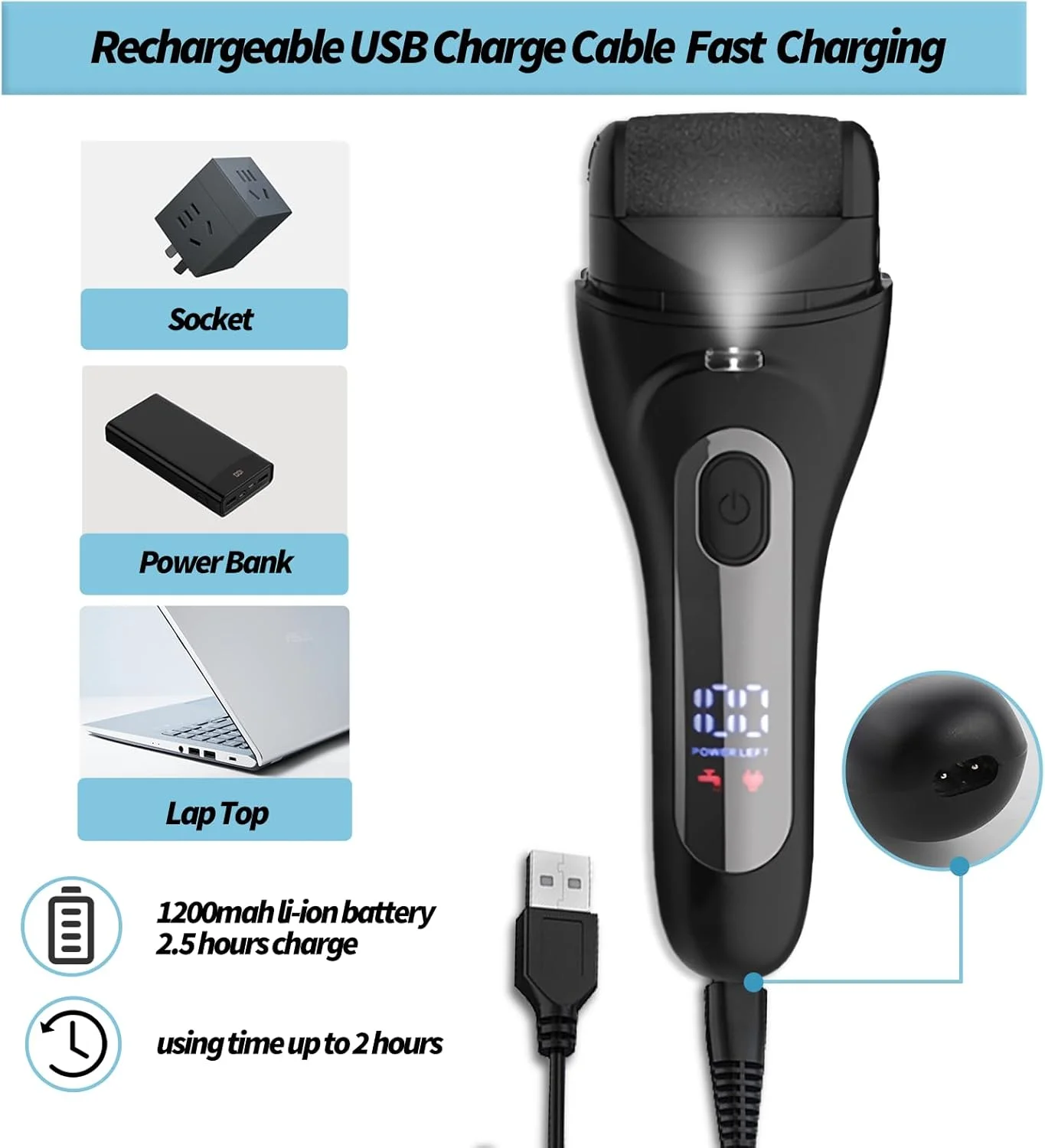 سوهان برقی پدیکور پا Putorex، کیت مراقبت حرفه ای و قابل حمل پا، ضد آب و قابل شارژ، ابزار سوهان پدیکور پا، 4 غلتک، 3 سرعت، نمایشگر باتری، برای پوست های خشک، ترک خورده و مرده