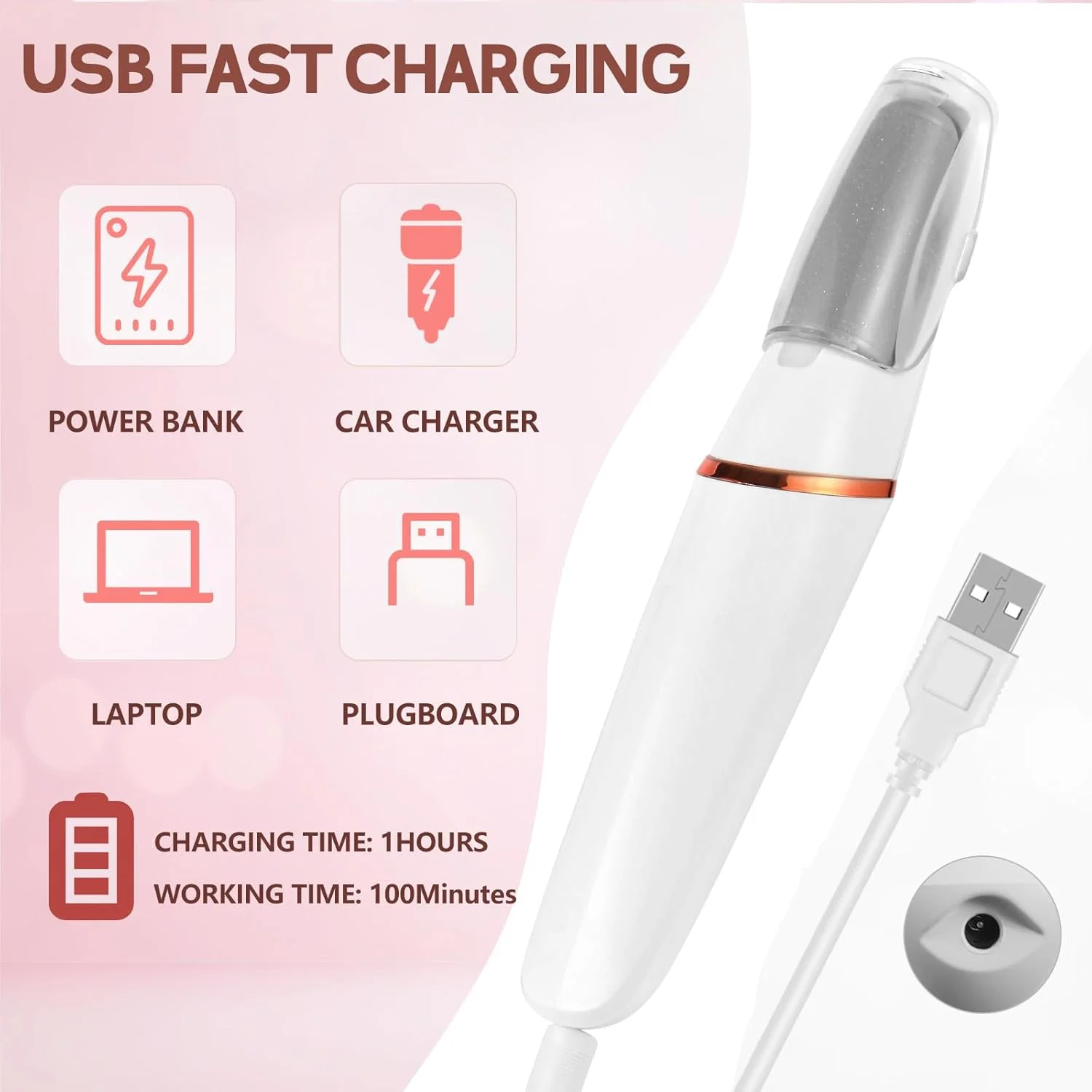 سوهان برقی پدیکور پا ZABOUL، ابزار پدیکور قابل حمل و شارژی، سوهان پدیکور صاف برای مراقبت از پا، از بین برنده پوست خشک، سخت و مرده، هدیه ایده آل (سفید)