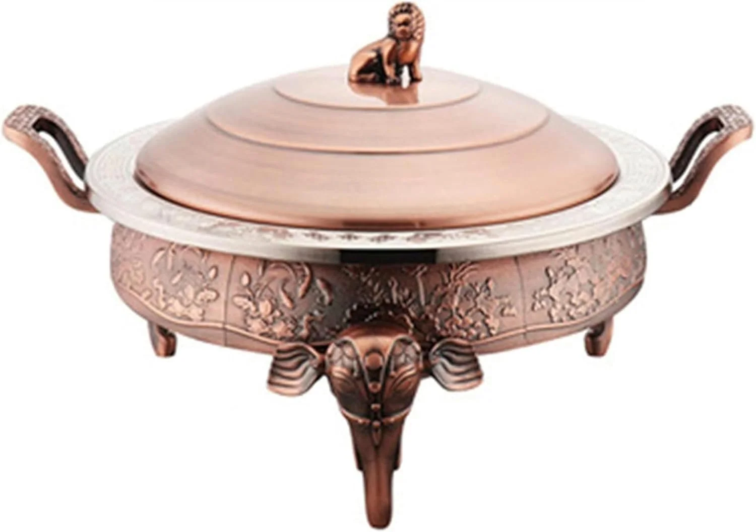 گرمکن غذا و ظروف گرم کننده استیل گرد KFJZGZZ، ست گرمکن بوفه استیل ضد زنگ با ظروف غذا، نگهدارنده سوخت، درب قابلمه برای بوفه ناهار خوری مهمانی آشپزخانه