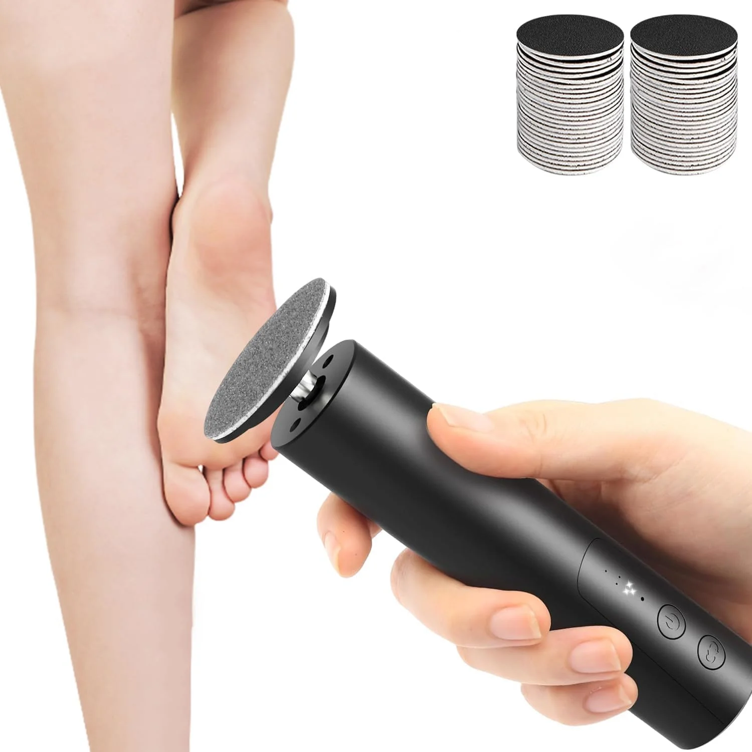 دستگاه سوهان برقی پا، سنگ پا برقی، اسکرابر پا، ابزار پدیکور و از بین بردن پوست های ترک خورده، خشک و مرده همراه با دیسک سمباده ای تعویضی