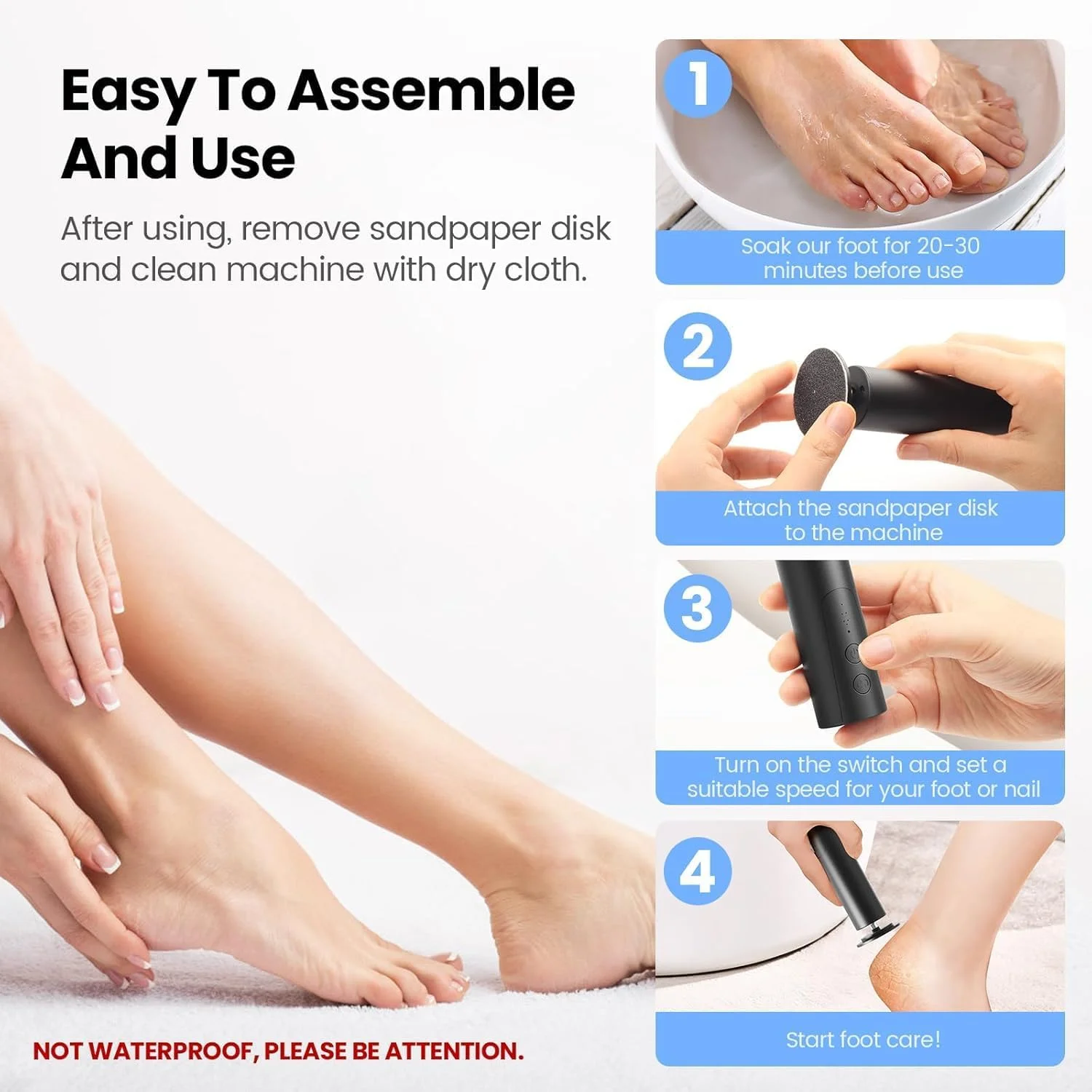 دستگاه سوهان برقی پا، سنگ پا برقی، اسکرابر پا، ابزار پدیکور و از بین بردن پوست های ترک خورده، خشک و مرده همراه با دیسک سمباده ای تعویضی