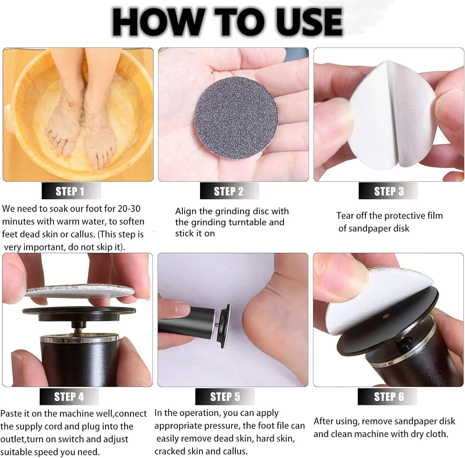 دستگاه سوهان برقی پا، سنگ پا برقی، اسکرابر پا، ابزار پدیکور و از بین بردن پوست های ترک خورده، خشک و مرده همراه با دیسک سمباده ای تعویضی