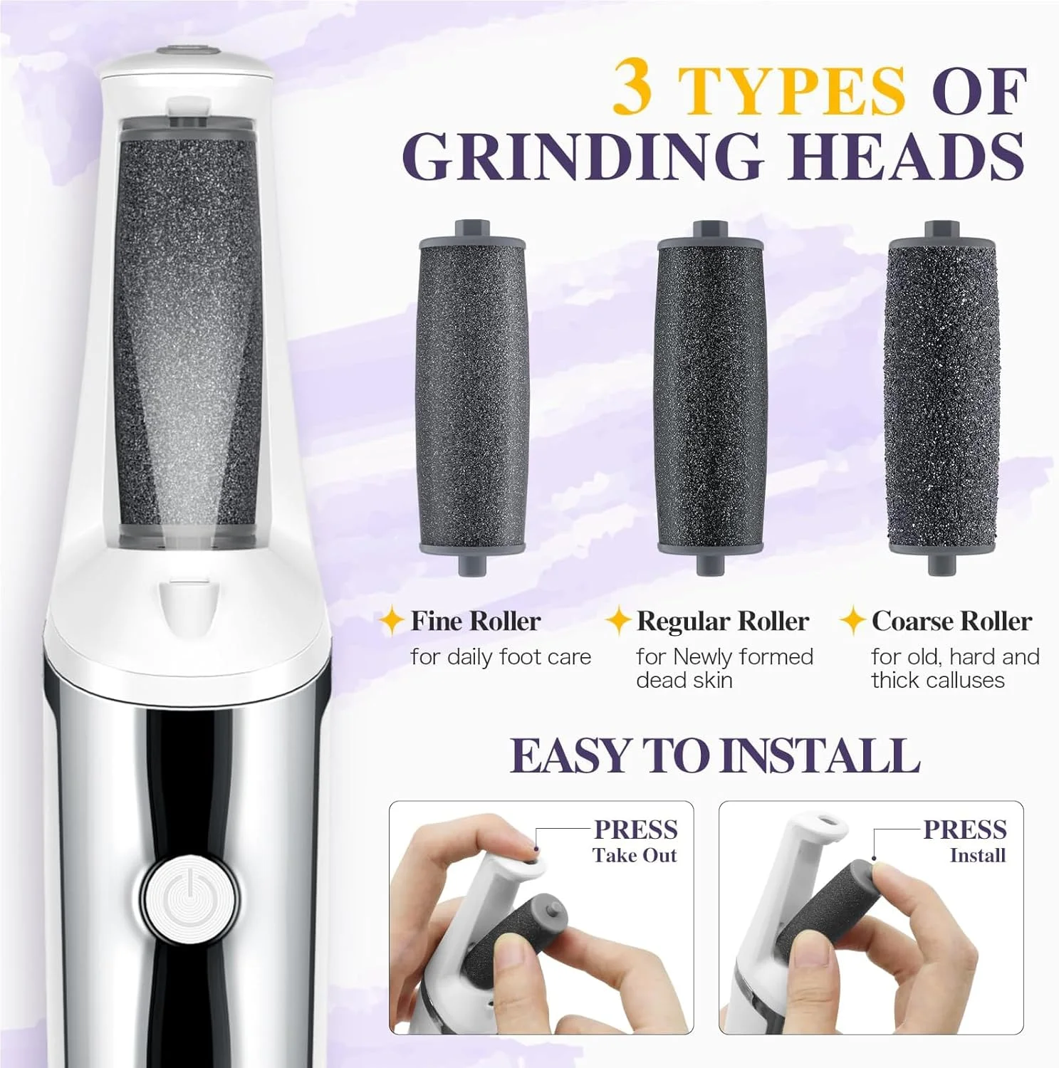 Electric Foot Scrubber, 10-in-1Rechargeable Callus Remover For Feet, Pedicure Tool with 3 Rollers & 3 Speeds Foot Scrubber, Professional Dead Skin Remover for Smooth Feet Electric Callus Remover Kit