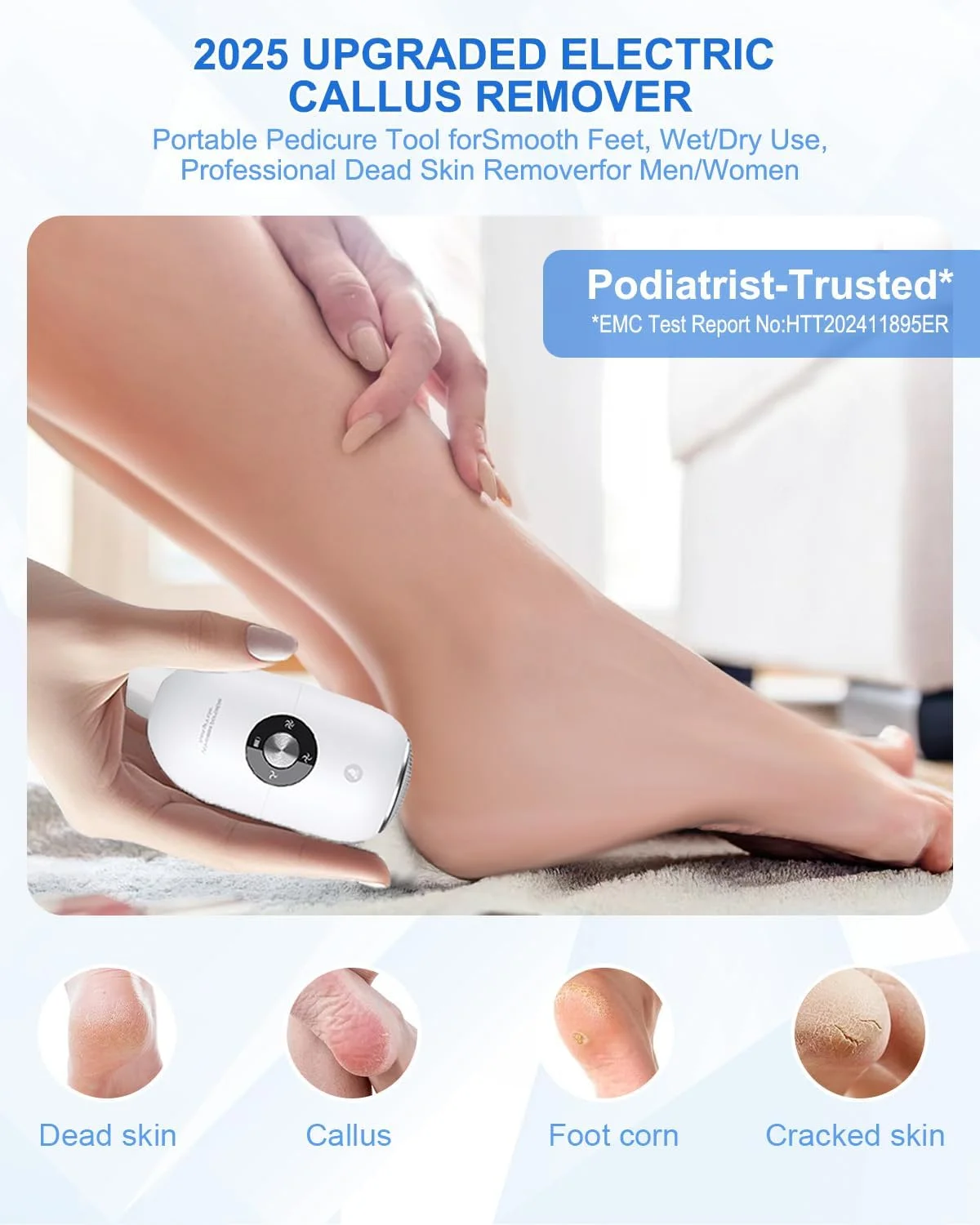 Electric Foot Callus Remover for Women Men, Electric Foot File with Stainless Steel Heads, Rechargeable Callus Remover for Feet, Portable Feet Grinder for Cracked Dry Heels, Dead Skin Calluses