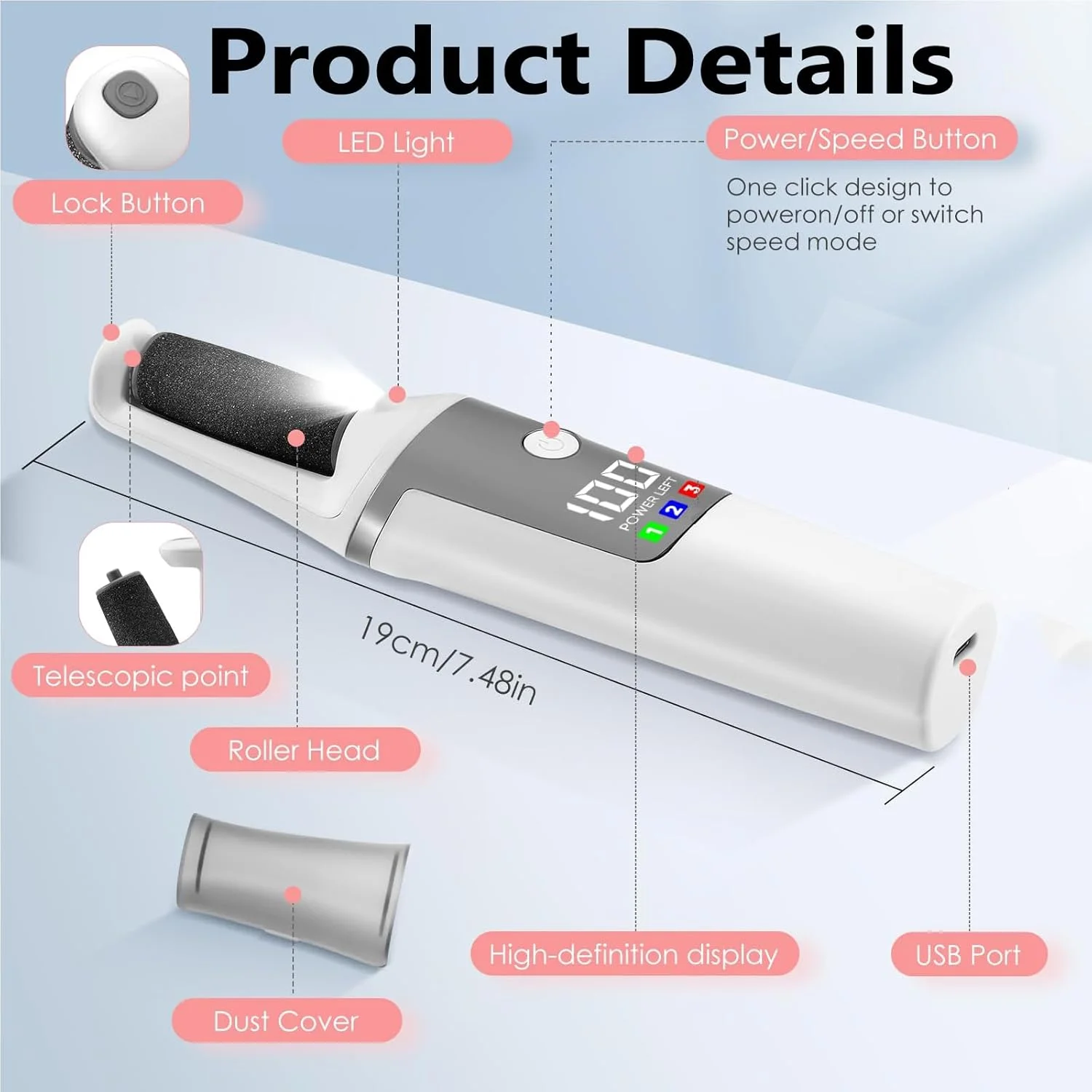 Electric Foot Scrubber, 10-in-1Rechargeable Callus Remover For Feet, Pedicure Tool with 3 Rollers & 3 Speeds Foot Scrubber, Professional Dead Skin Remover for Smooth Feet Electric Callus Remover Kit