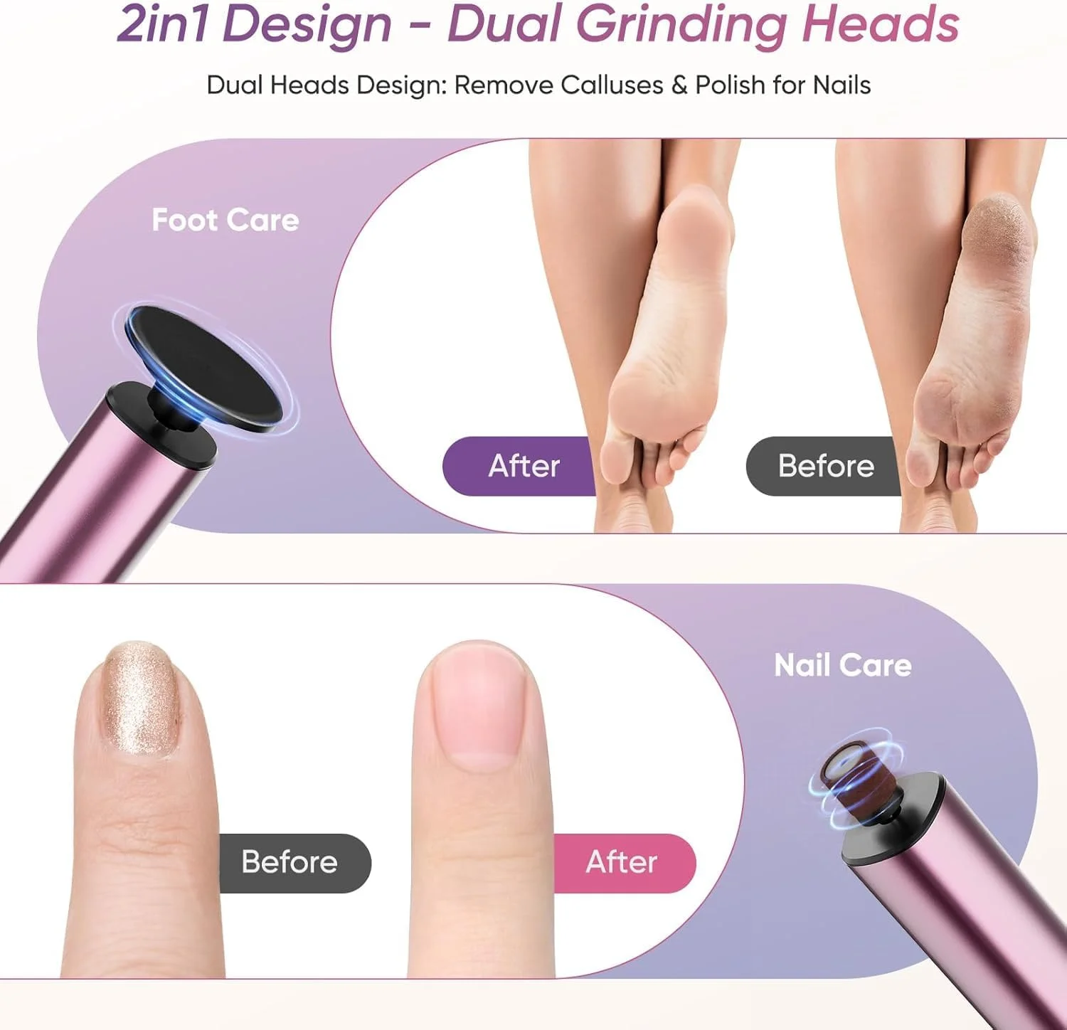 سوهان برقی پا، ابزار پدیکور پوست مرده با 9 سرعت، سوهان حرفه ای پا با دیسک های سمباده ای تعویضی، ابزار پدیکور برای آقایان و بانوان، مشکی