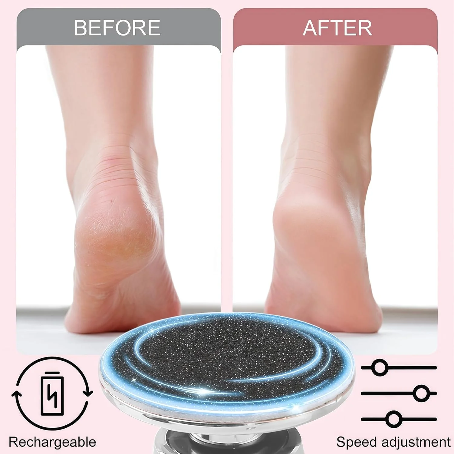 سوهان برقی پدیکور پا، از بین برنده پوست سفت و پینه پا بدون سیم با 30 عدد سمباده و کیف نگهداری، ابزار حرفه ای پدیکور با سرعت قابل تنظیم برای از بین بردن پوست مرده پا