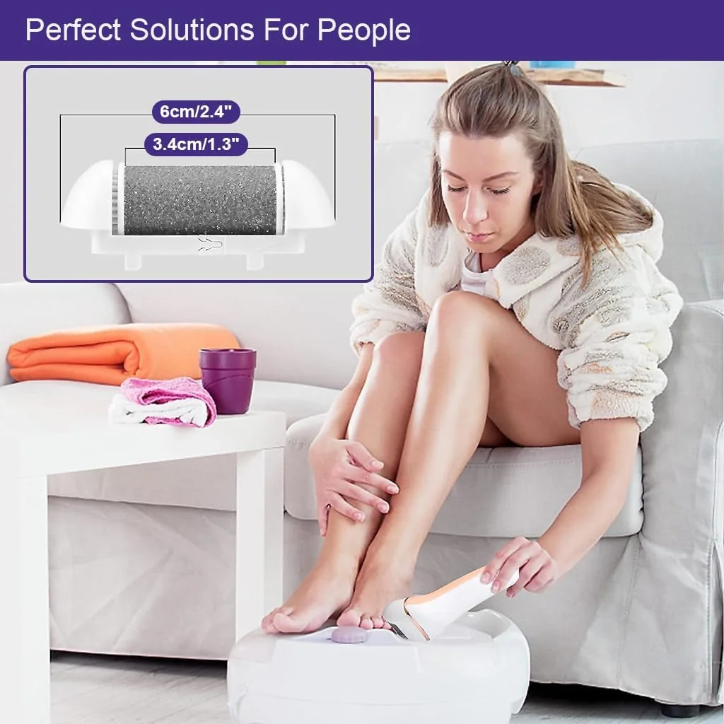 سوهان برقی پینه پا HANNEA® با 3 غلتک سر، چراغ LED، اسکرابر پا برای از بین بردن پینه و پوست مرده، دستگاه پدیکور قابل شارژ، مراقبت از پا، ضد آب