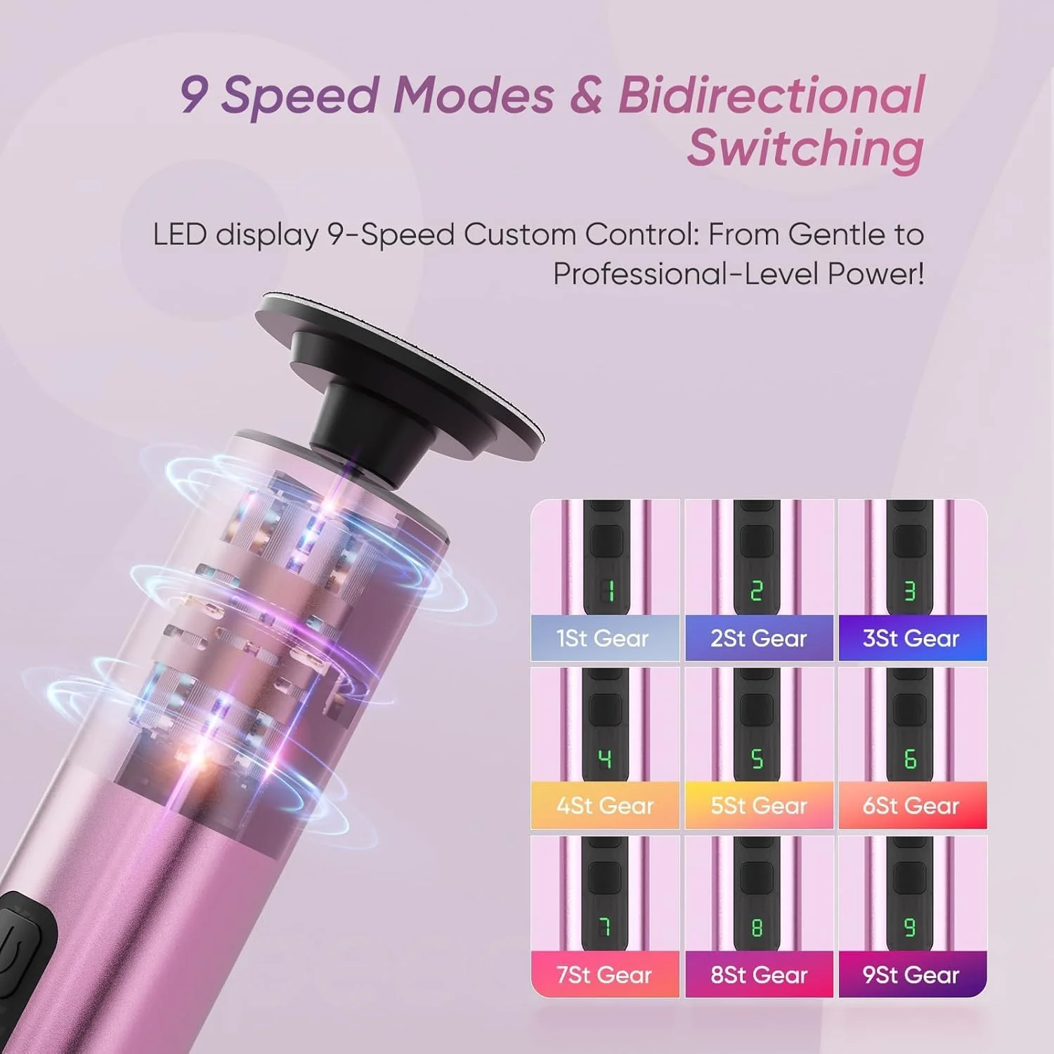 سوهان برقی پا، ابزار پدیکور پوست مرده با 9 سرعت، سوهان حرفه ای پا با دیسک های سمباده ای تعویضی، ابزار پدیکور برای آقایان و بانوان، مشکی