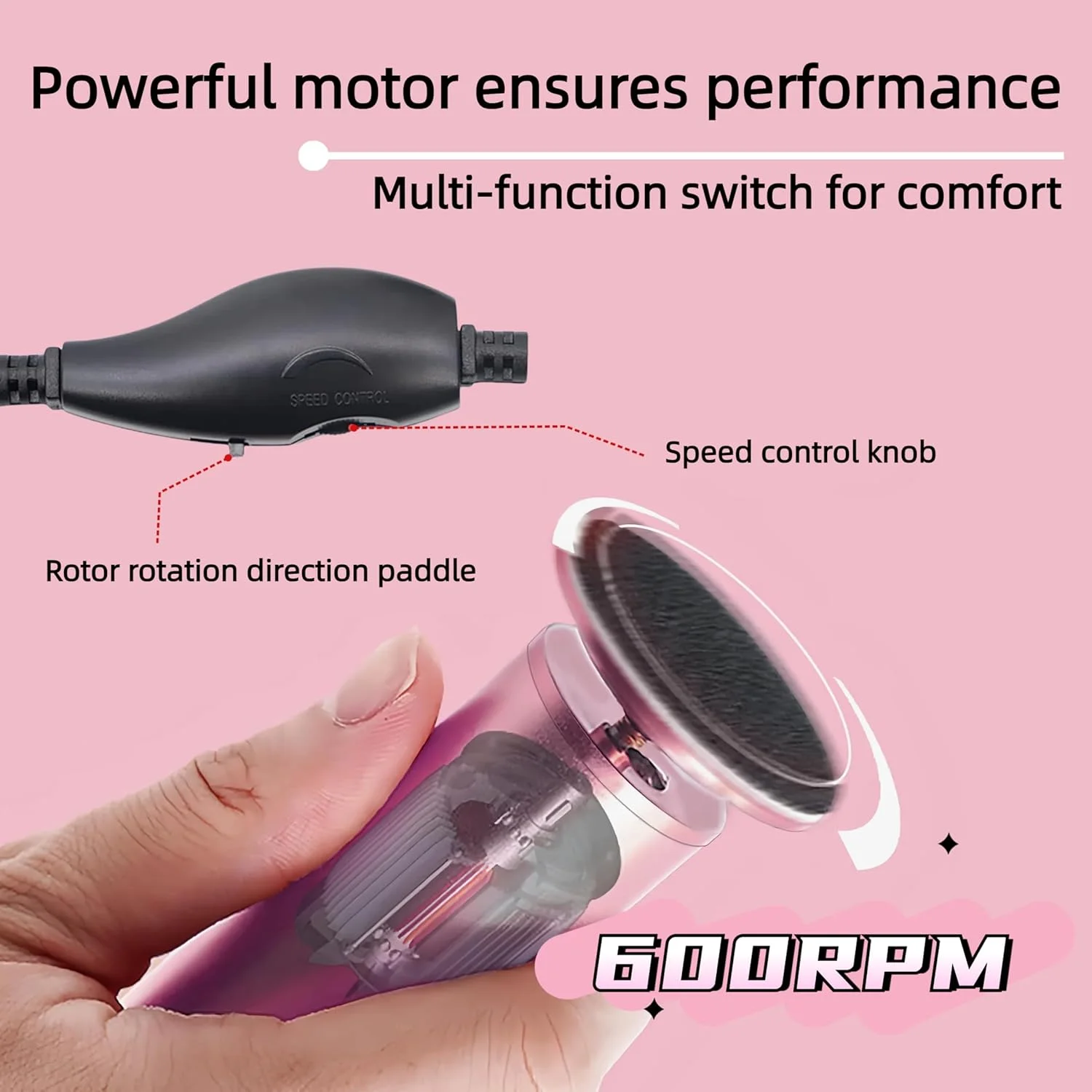 سوهان برقی پا با 60 عدد دیسک سمباده، ابزار حرفه ای پدیکور برقی (سرعت قابل تنظیم)، سوهان پا برای از بین بردن پوست مرده پا