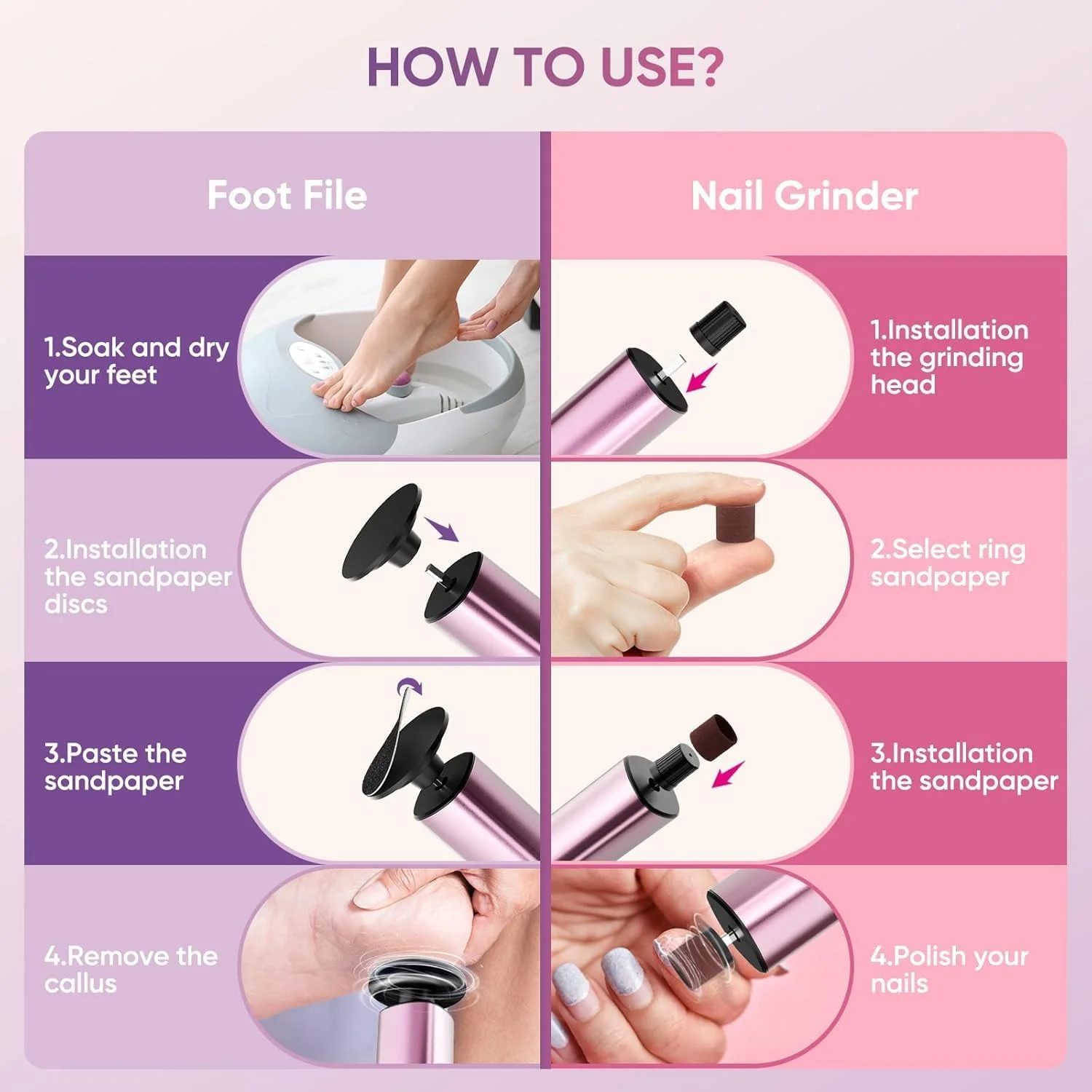 سوهان برقی پا، ابزار پدیکور پوست مرده با 9 سرعت، سوهان حرفه ای پا با دیسک های سمباده ای تعویضی، ابزار پدیکور برای آقایان و بانوان، مشکی