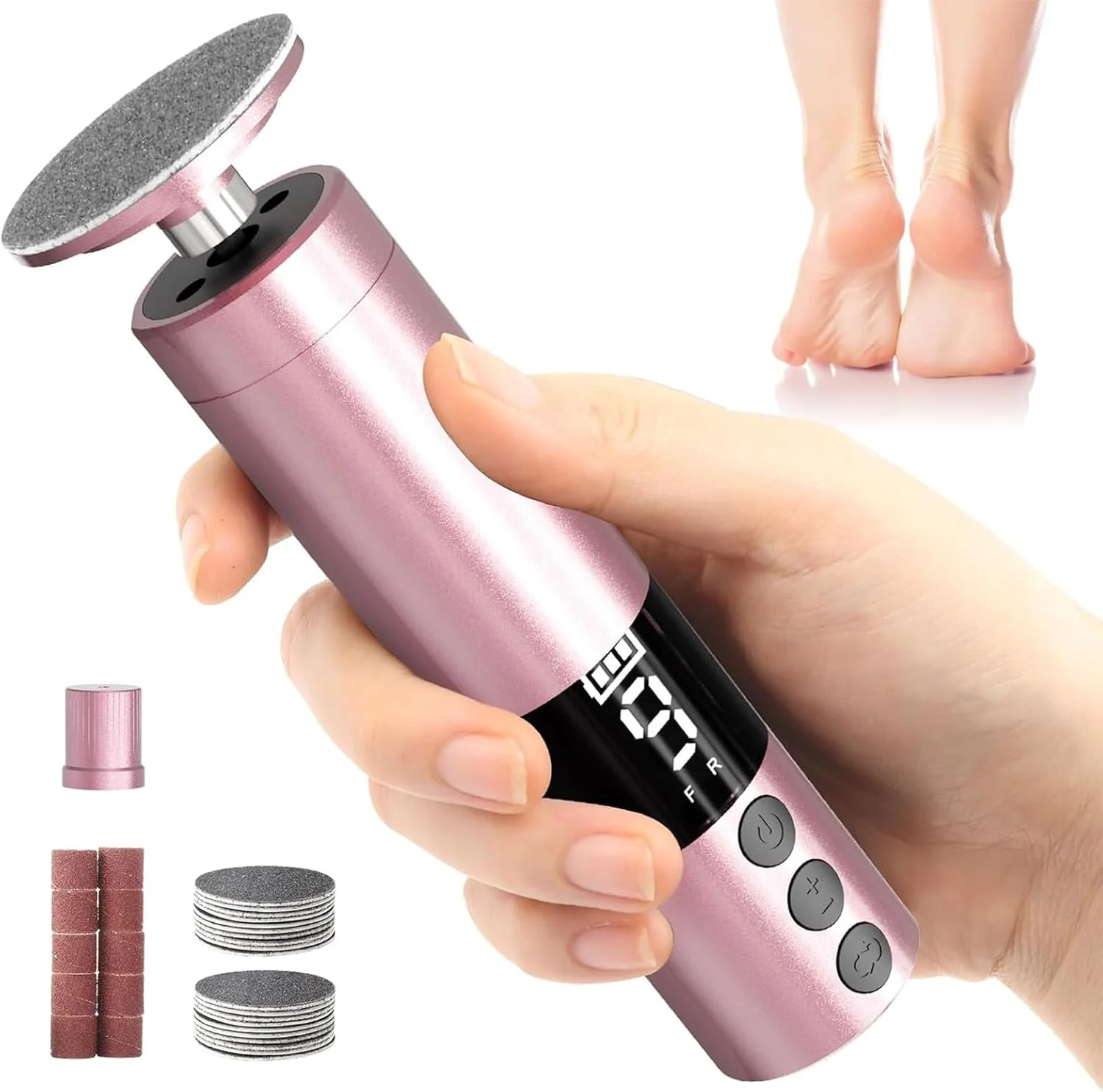 سوهان برقی پا، از بین برنده پینه پا، سوهان برقی از بین برنده پوست سخت با 30 عدد دیسک سمباده و حلقه، 9 سرعت قابل تنظیم، قابل شارژ برای پوست خشک و مرده