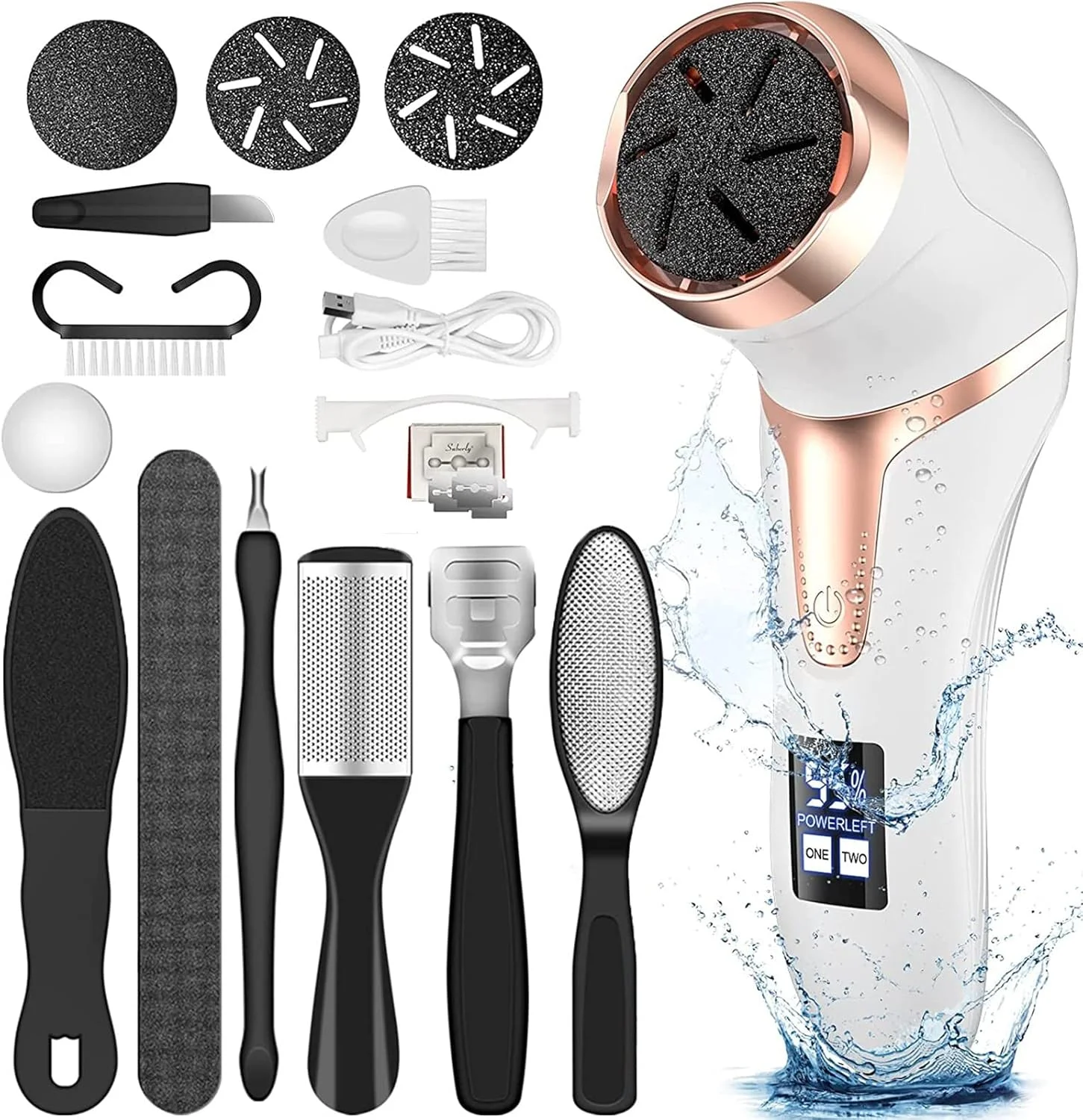 دستگاه الکتریکی از بین برنده پینه پا با جاروبرقی مکنده پوست مرده، ابزار پدیکور قابل شارژ، کیت مراقبت حرفه ای پا، سوهان پا از بین برنده پوست مرده با 3 سری و 2 سرعت، نمایشگر LCD