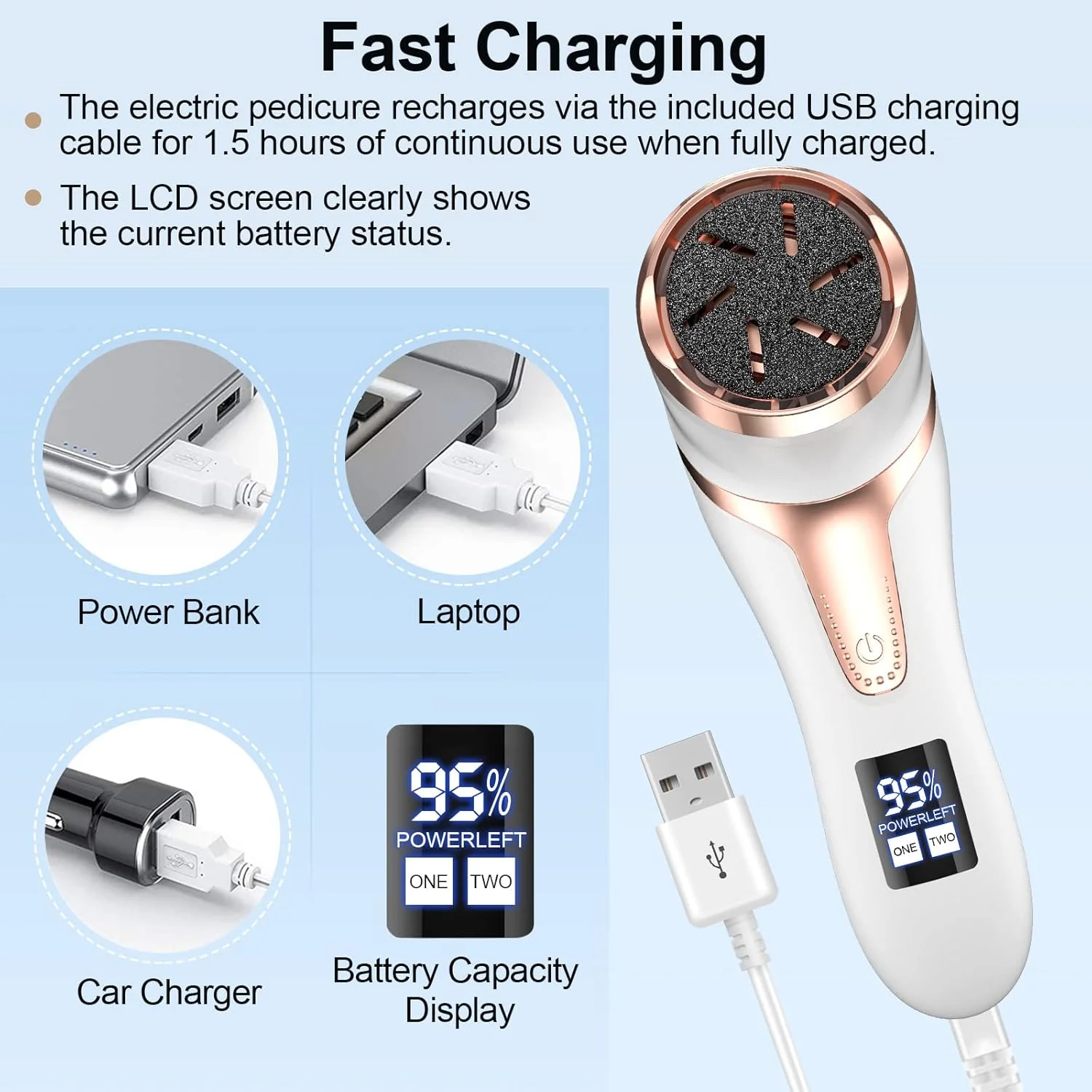 دستگاه الکتریکی از بین برنده پینه پا با جاروبرقی مکنده پوست مرده، ابزار پدیکور قابل شارژ، کیت مراقبت حرفه ای پا، سوهان پا از بین برنده پوست مرده با 3 سری و 2 سرعت، نمایشگر LCD