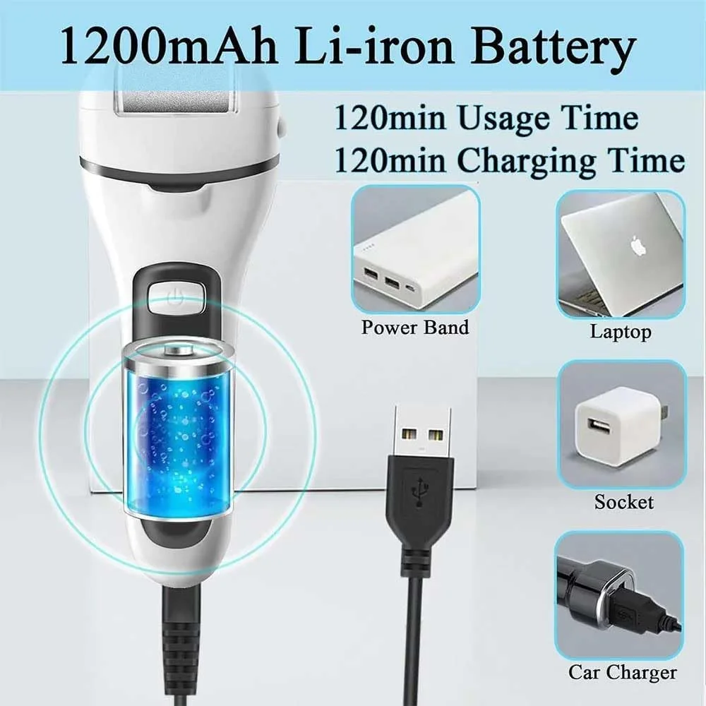 سوهان برقی پا، مجموعه مراقبت از پا الکترونیکی قابل حمل و شارژی با نمایشگر LCD، از بین برنده پوست مرده پا (سفید)