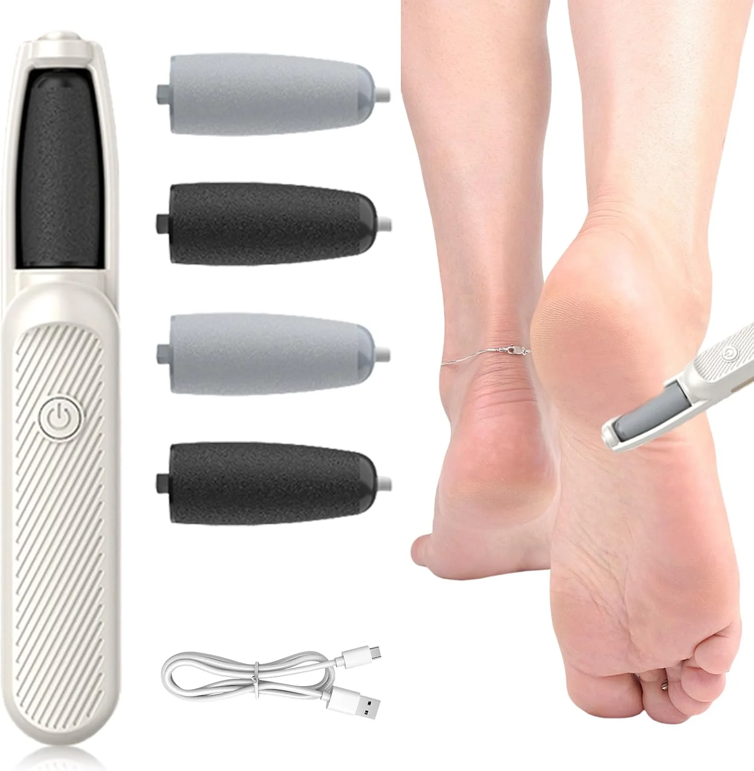 سوهان برقی پا، ست پدیکور برقی قابل شارژ، مراقبت از پا، برقی 3 سرعته با 4 سوهان پا قابل تعویض برای پینه، میخچه و ترک پاشنه