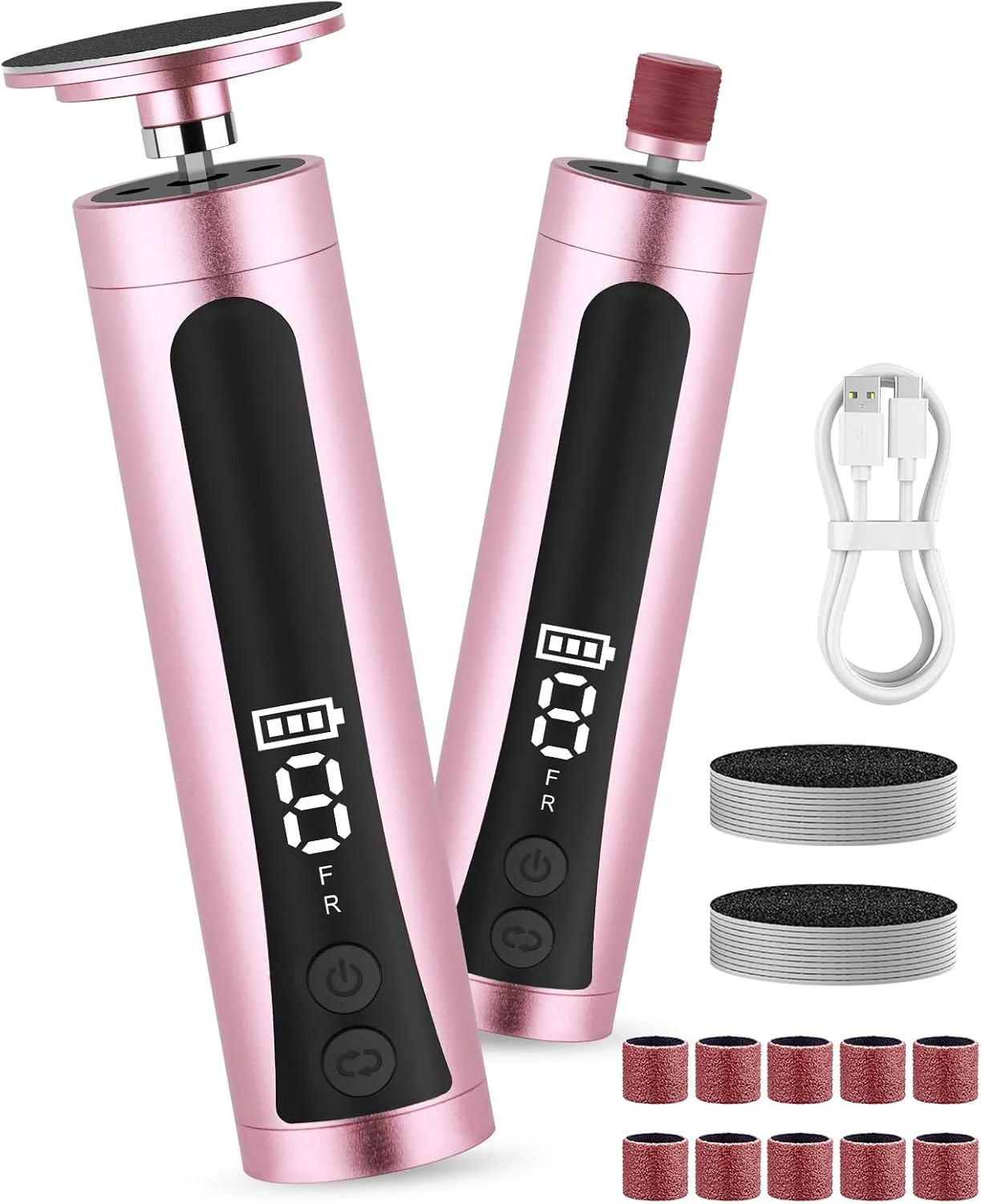 سوهان برقی پا، از بین برنده پینه پا، اسکرابر پاشنه پا، 9 سرعت، 2 سری سمباده، صفحه نمایش LCD، دستگاه سمباده بی سیم پا، آسیاب کننده برای پوست های ترک خورده و مرده، مناسب برای زنان و مردان، دستگاه پدیکور خانگی