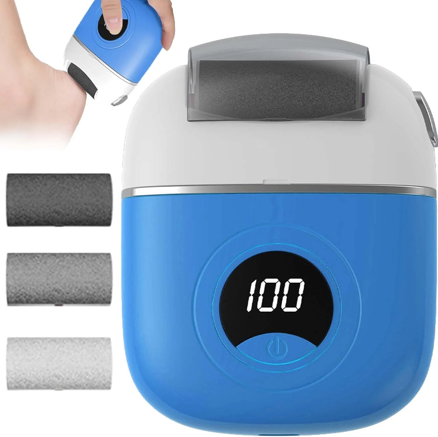 سوهان برقی از بین برنده پینه پا، دستگاه ترمیم و سوهان کشی پا با قابلیت شارژ USB، دستگاه برقی سوهان پا، پولیشر پاشنه پا با نمایشگر دیجیتال، مناسب برای از بین بردن پینه و پوست مرده خشک آقایان و بانوان (آبی)