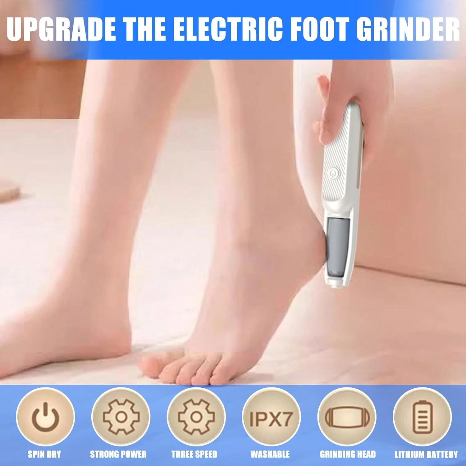 سوهان برقی پا، ست پدیکور برقی قابل شارژ، مراقبت از پا، برقی 3 سرعته با 4 سوهان پا قابل تعویض برای پینه، میخچه و ترک پاشنه