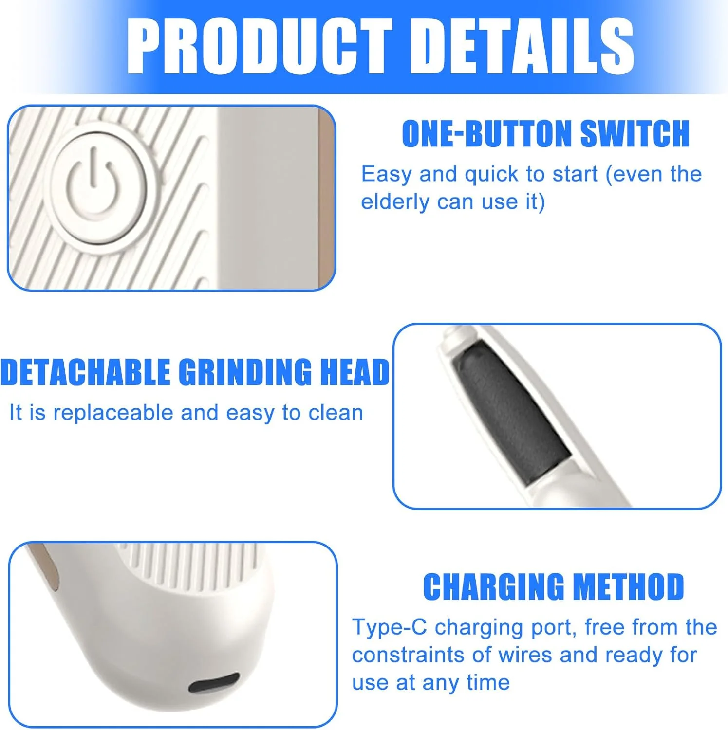 سوهان برقی پا، ست پدیکور برقی قابل شارژ، مراقبت از پا، برقی 3 سرعته با 4 سوهان پا قابل تعویض برای پینه، میخچه و ترک پاشنه