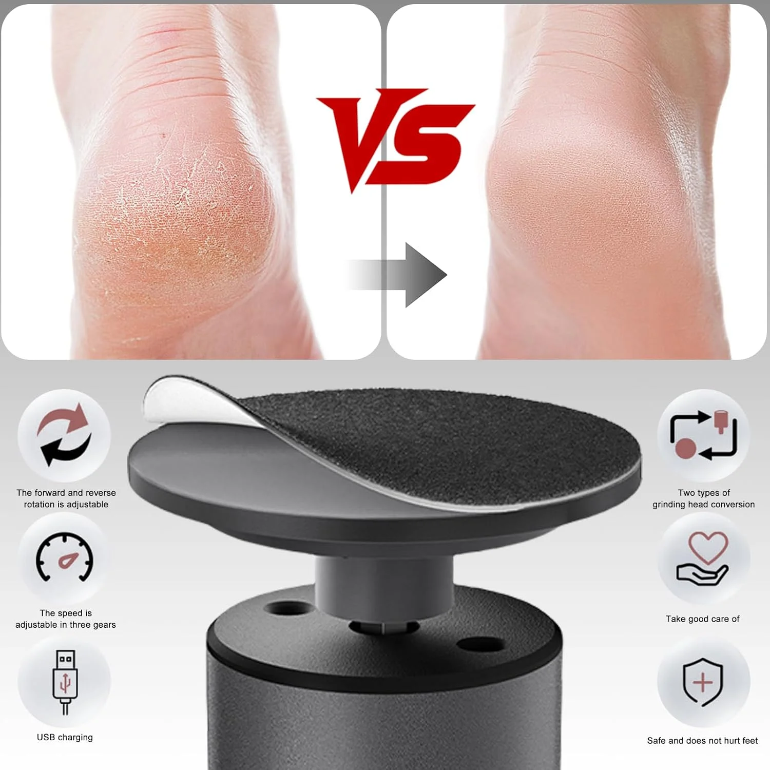 سوهان برقی پینه پا، سوهان برقی قابل شارژ پینه پا، ست پدیکور، مراقبت برقی پا با 3 سرعت قابل تعویض، سوهان پا برای از بین بردن پینه، مراقبت از پا و درخشش پا