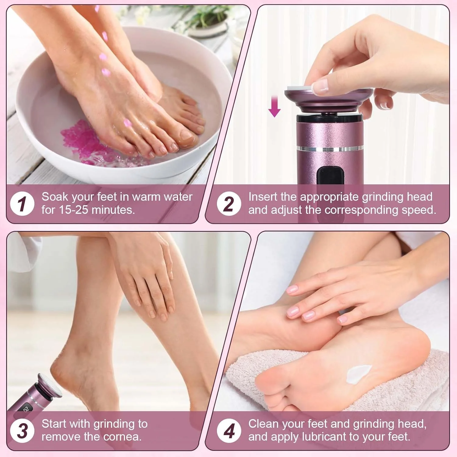 سوهان برقی پا برای از بین بردن پینه، سوهان برقی حرفه ای، سوهان برقی قابل شارژ، دستگاه مراقبت از پا، دستگاه پدیکور برای پوست های ترک خورده و سخت مرده