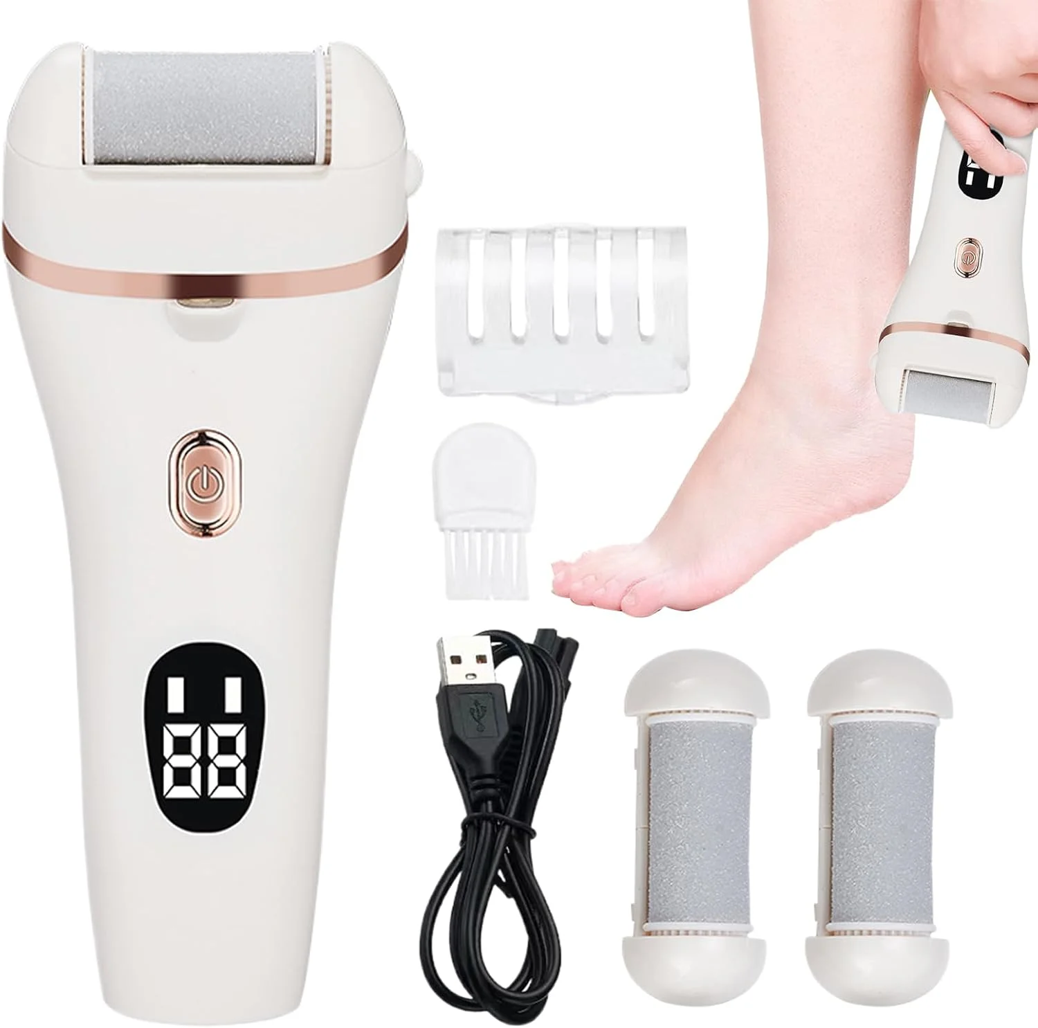 سوهان برقی پا، ابزار پدیکور ضد آب، سوهان برقی قابل تنظیم و دارای چراغ با نمایشگر دیجیتال برای پدیکور سالن اسپا خانگی