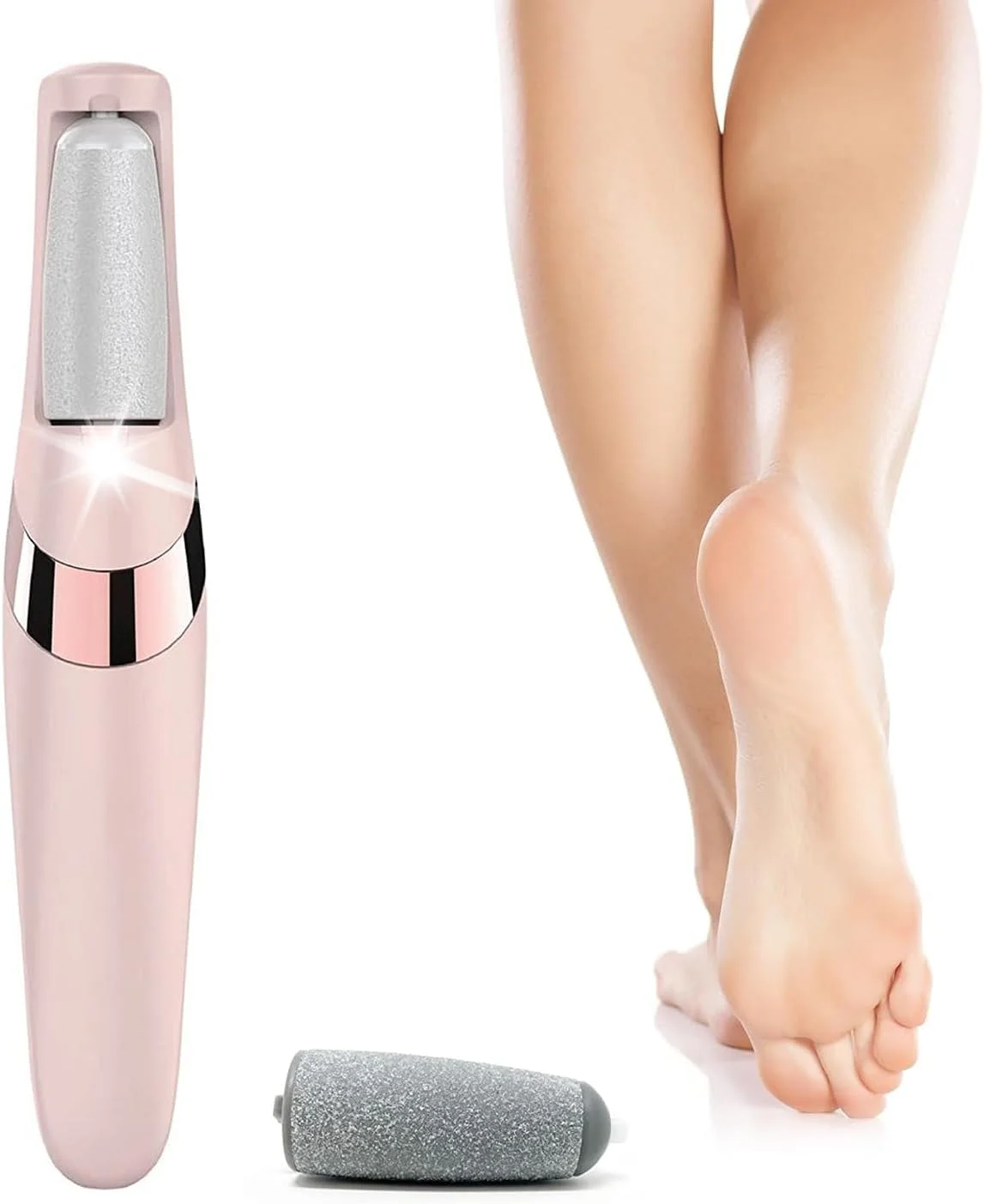 سوهان برقی پا برای از بین بردن پینه، ابزار حرفه ای پدیکور قابل شارژ برای پوست خشک پاشنه پا، دارای 2 غلتک، 2 سرعت و چراغ LED برای پوست ترک خورده، زبر و خشک