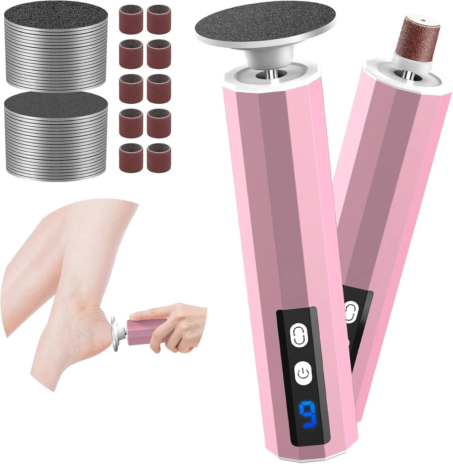 سوهان برقی پینه پا 2 در 1، مجموعه سوهان برقی قابل شارژ پا با سرهای قابل تعویض، 9 سرعت برای پاشنه های ترک خورده، پینه و پوست مرده سوهان برقی پینه پا 2 در 1، مجموعه سوهان برقی قابل شارژ پا با سرهای قابل تعویض، 9 سرعت برای پاشنه های ترک خورده، پینه و پوست مرده