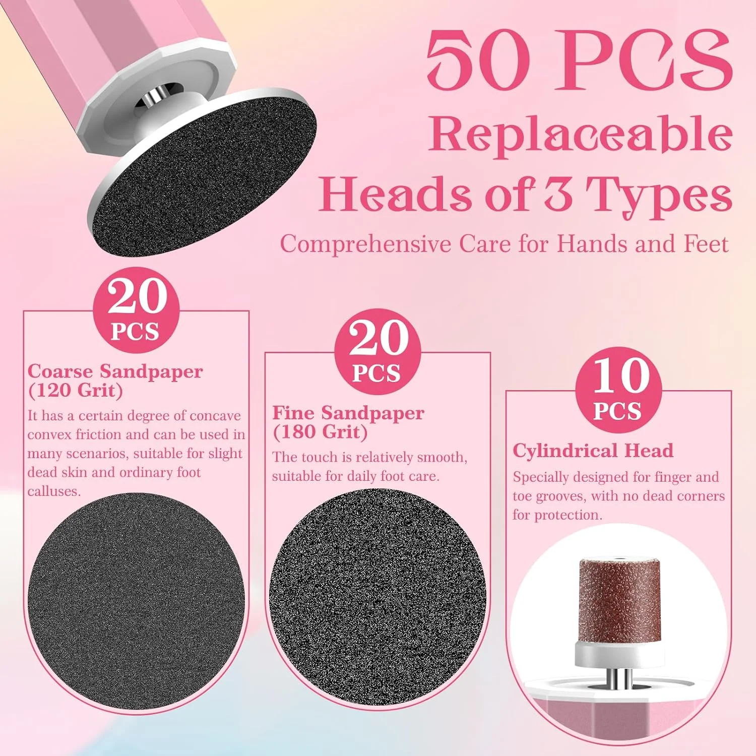 سوهان برقی پینه پا 2 در 1، مجموعه سوهان برقی قابل شارژ پا با سرهای قابل تعویض، 9 سرعت برای پاشنه های ترک خورده، پینه و پوست مرده