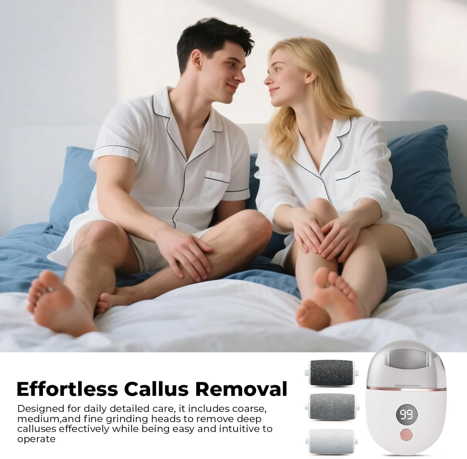 سوهان برقی پا | دستگاه سوهان برقی از بین برنده پینه پا، آسیاب شارژی با نمایشگر باتری و 3 سری، ابزار پدیکور برای پوست های خشک و ترک خورده