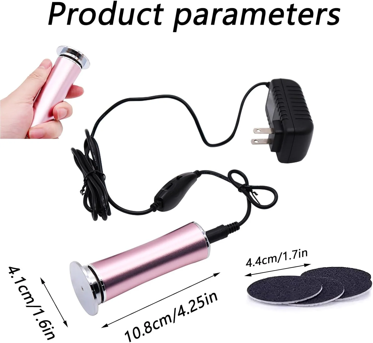 سوهان برقی پا، سوهان برقی بدون درد پا با 60 عدد دیسک سمباده ای تعویضی برای از بین بردن پوست مرده و پینه پا برای آقایان و بانوان (صورتی)