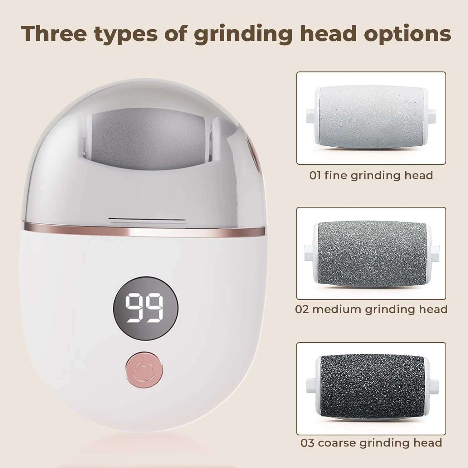 سوهان برقی پا | دستگاه سوهان برقی از بین برنده پینه پا، آسیاب شارژی با نمایشگر باتری و 3 سری، ابزار پدیکور برای پوست های خشک و ترک خورده