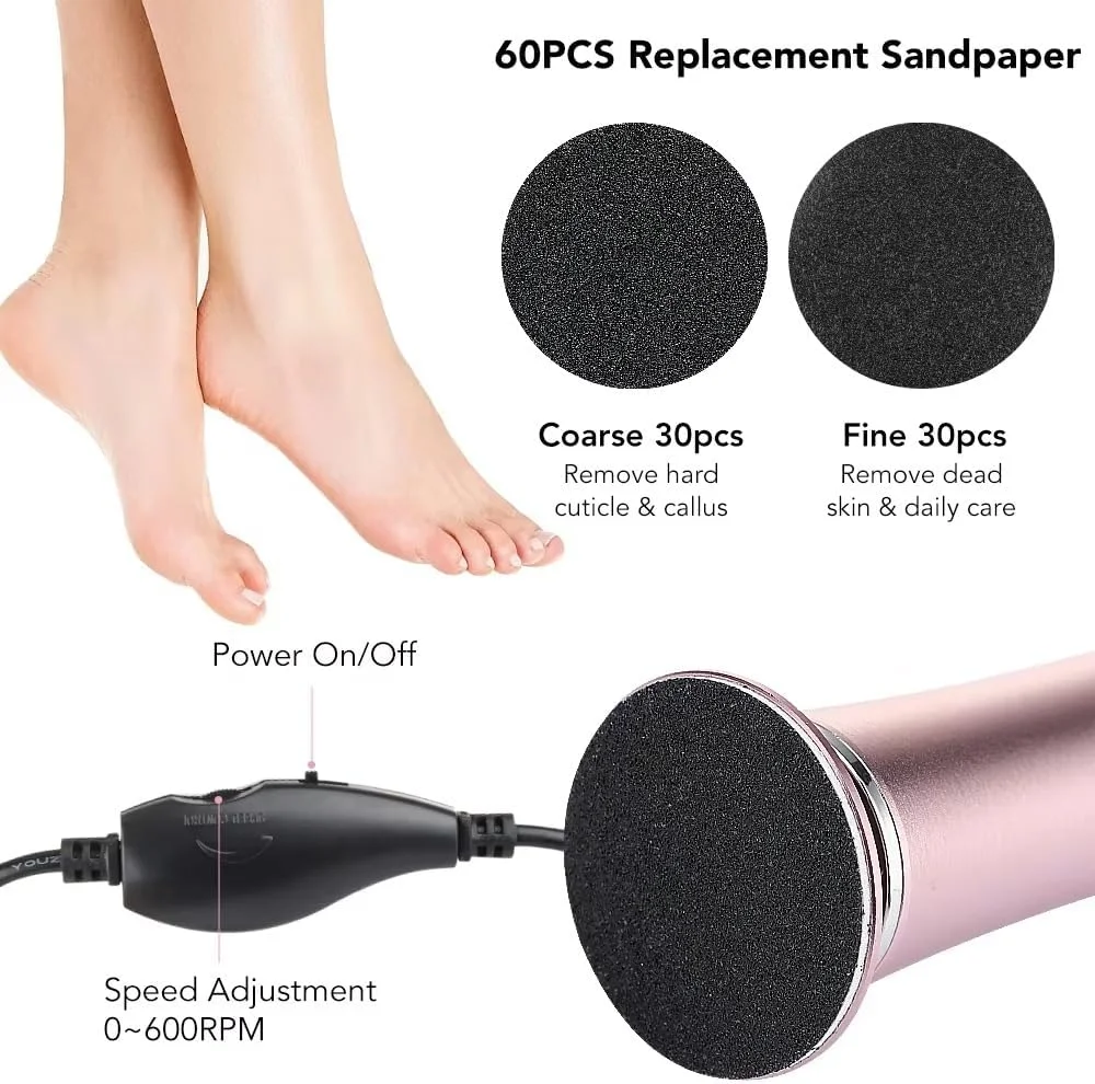 سوهان برقی پا برای از بین بردن پینه، مراقبت از پا، پاشنه پا، از بین بردن پوست مرده، مجموعه ابزار پدیکور، سمباده آسیاب برقی پا (صورتی)