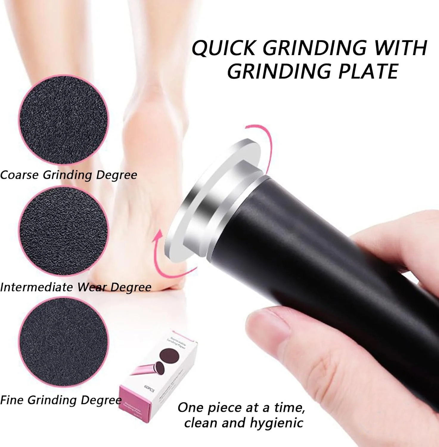 سوهان برقی پا، سوهان برقی بدون درد پا با 60 عدد دیسک سمباده ای تعویضی برای از بین بردن پوست مرده و پینه پا برای آقایان و بانوان (صورتی)