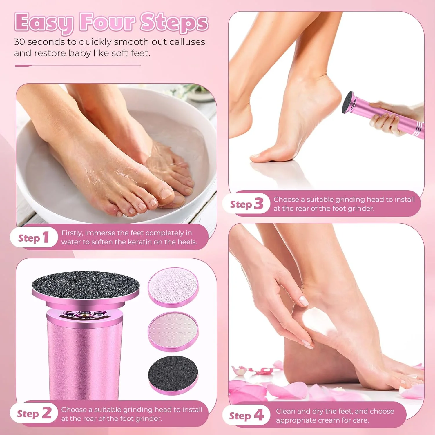 Electric Callus Remover, Electric Foot File, Pedicure, Pedicure Set, Foot Care, Electric Callus with 60 Interchangeable Foot Files, USB Rechargeable for Corns, Fissy Heels (Black)