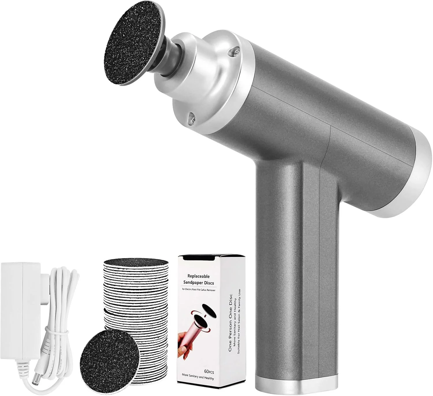 Electric Foot File Feet Hard Skin Remover 4500RPM, Adjustable Speed Foot Sander, Professional Electric Callus Remover for Women Men Calluses Dry Dead Skin Cracked Heel, Gray