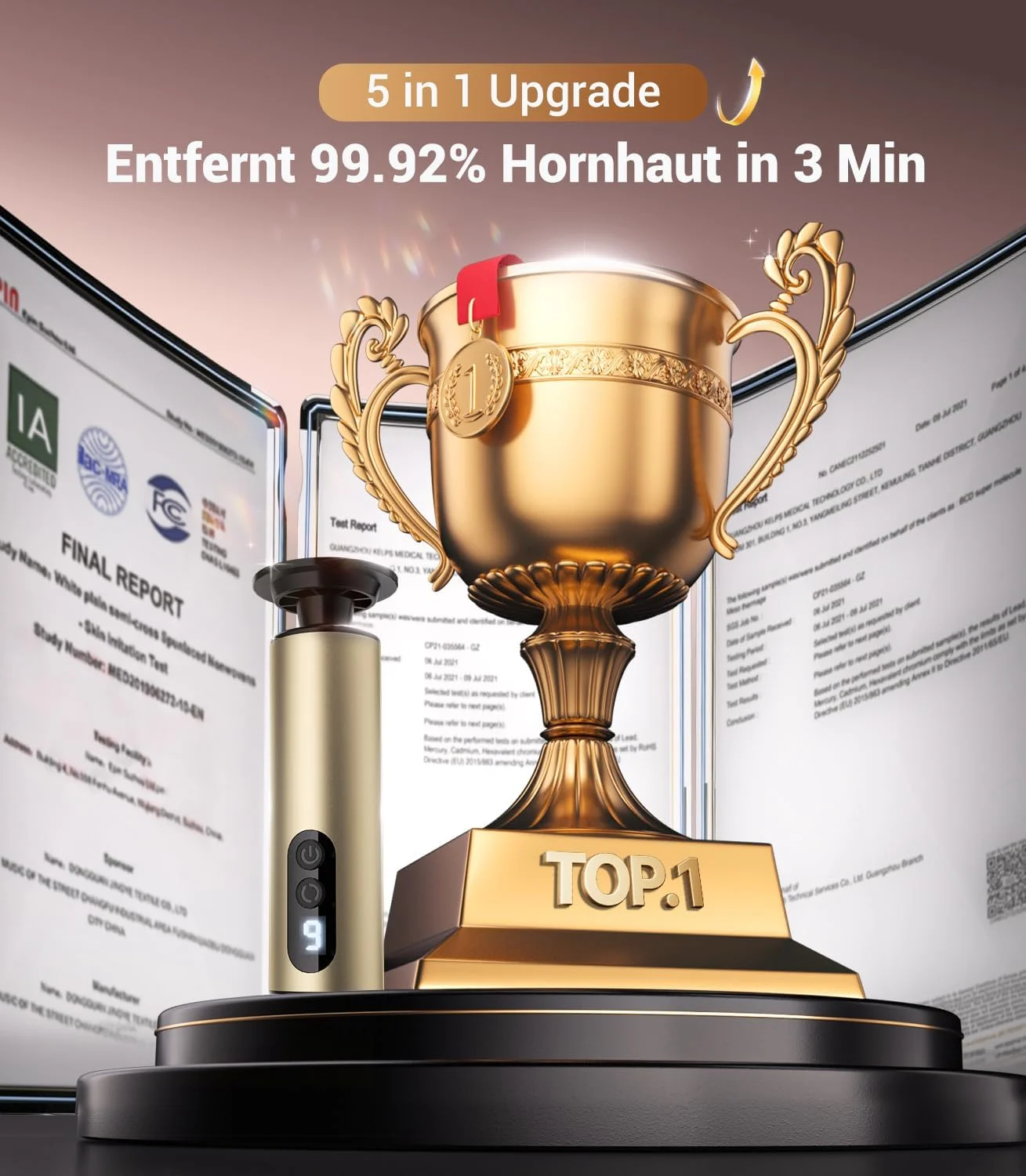 سوهان برقی پینه LOZLTX، بدون پینه/بدون ترک، سوهان برقی پا، فناوری حسگر پا، برای پوست های ترک خورده و سفت (طلایی)