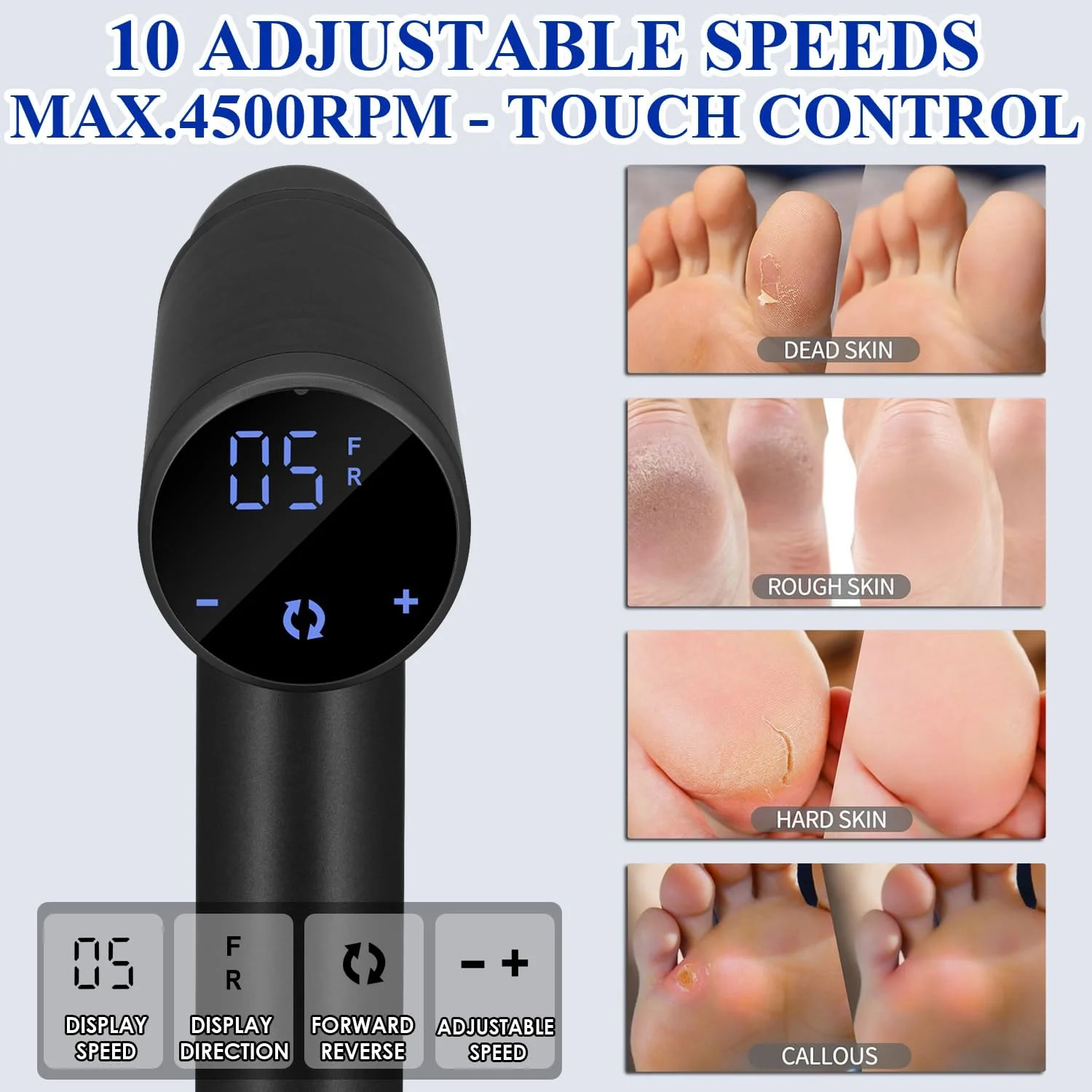 Electric Foot File Feet Hard Skin Remover, Adjustable Speed 4500rpm, Professional Electric Callus Remover Foot Sander for Women Men Dry Dead Skin Remover, Black