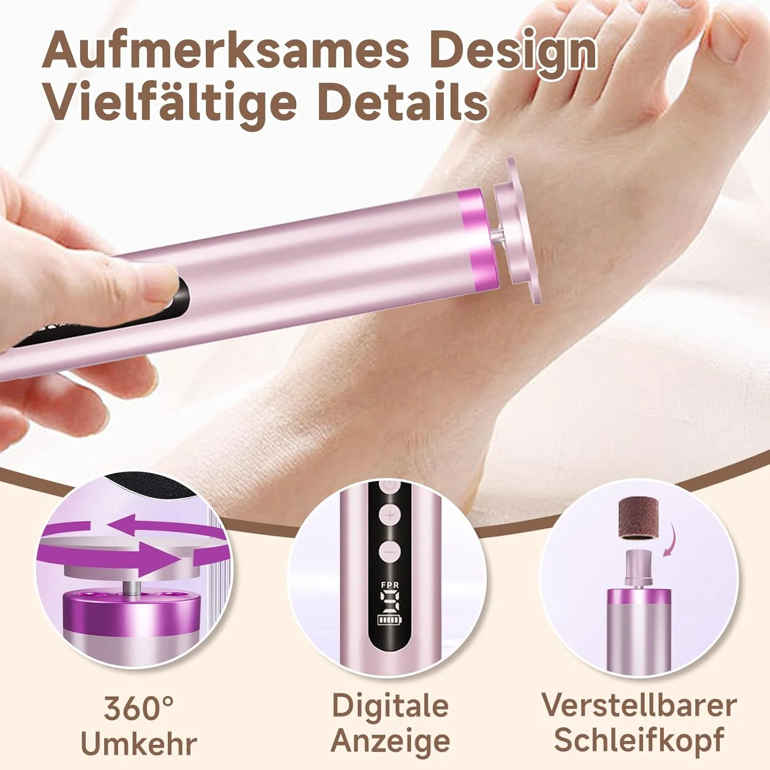 2-in-1 Electric Callus Remover for Feet, 9 Speeds Adjustable with Battery Indicator, Callus Removal Foot Pedicure Set with Sanding Disc for Dry and Cracked People (Pink)