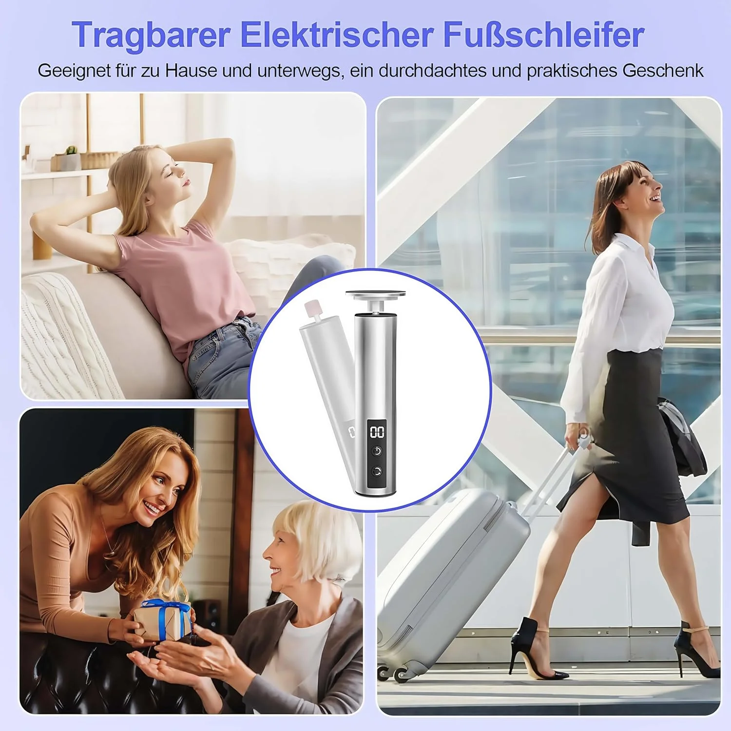 2-in-1 Electric Callus Remover for Feet with LED Display and 3 Levels Rechargeable Foot Care Device Pedicure Set with Sanding Plate for Dead Hard Cracked Skin (Silver)