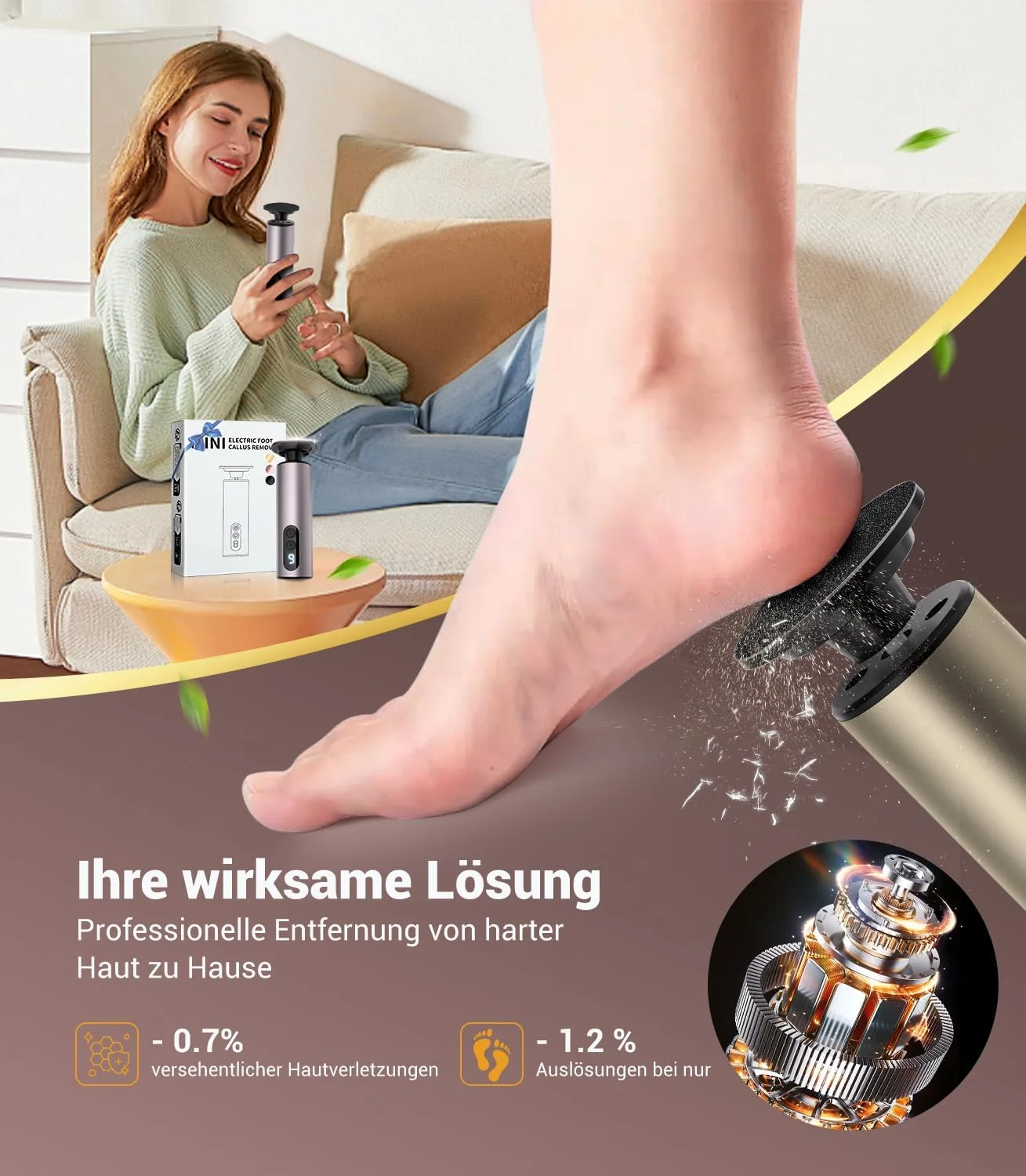 سوهان برقی پینه LOZLTX، بدون پینه/بدون ترک، سوهان برقی پا، فناوری حسگر پا، برای پوست های ترک خورده و سفت (طلایی)